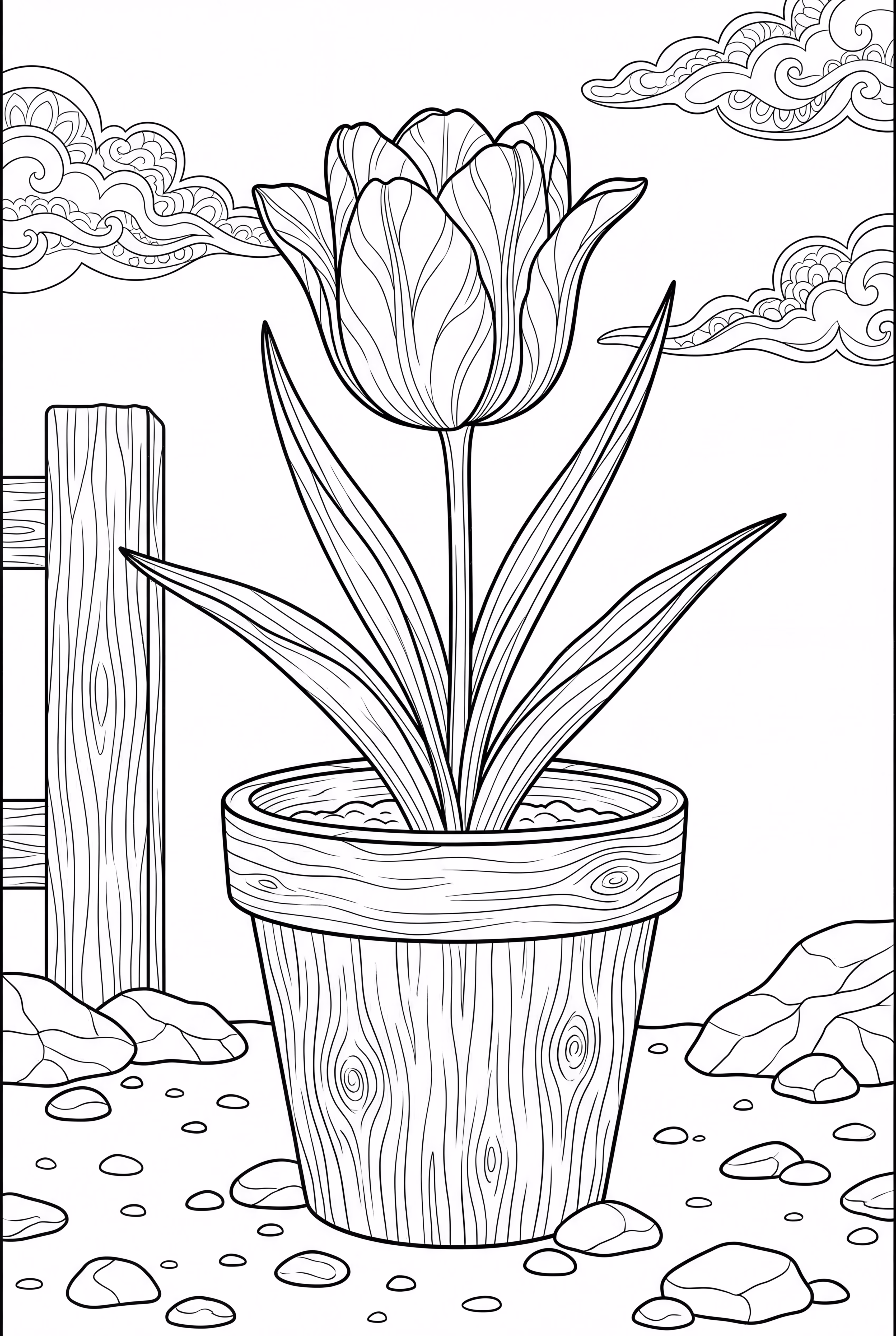 Realistic Tulip in a Rustic Pot