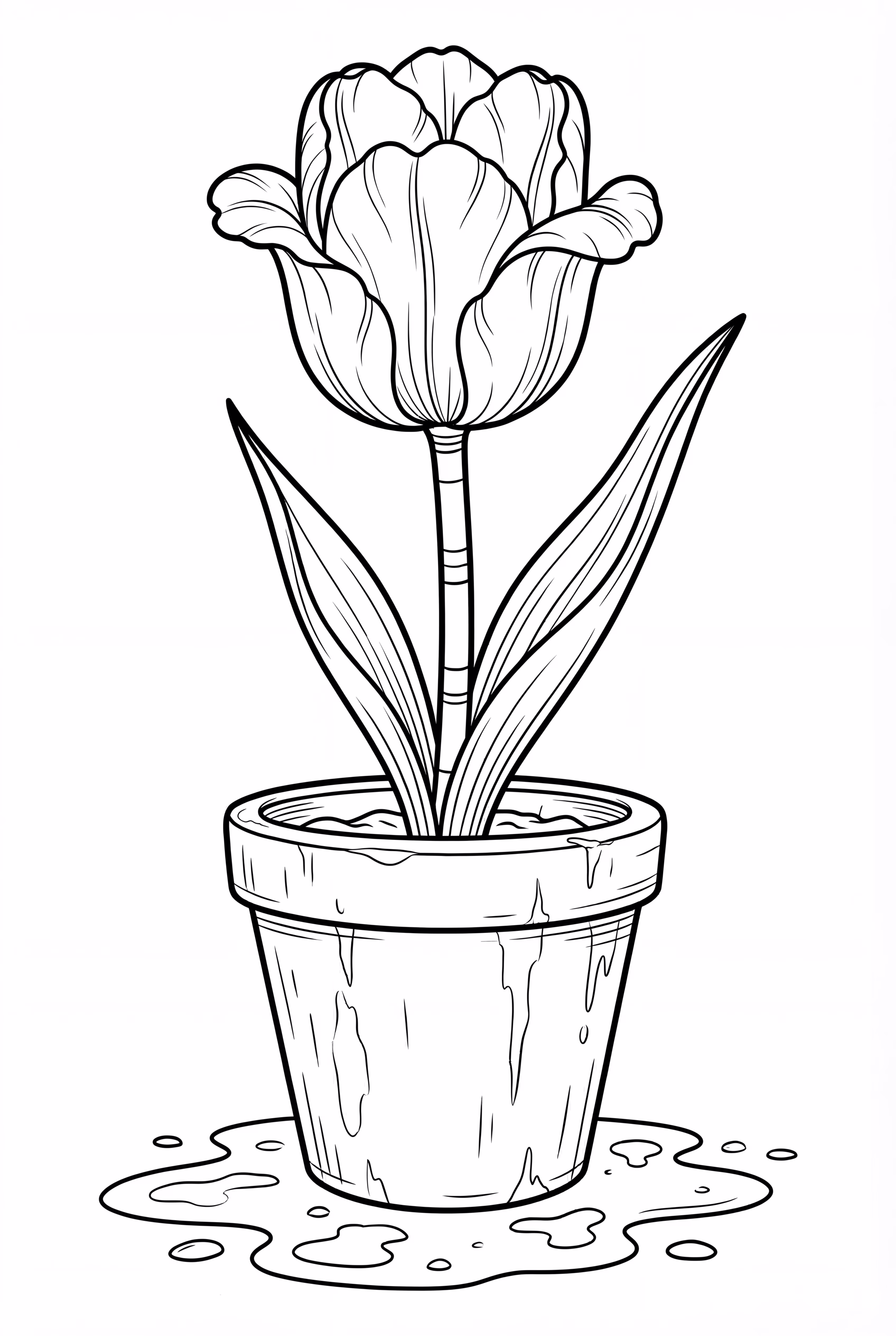 Realistic Tulip in a Rustic Pot