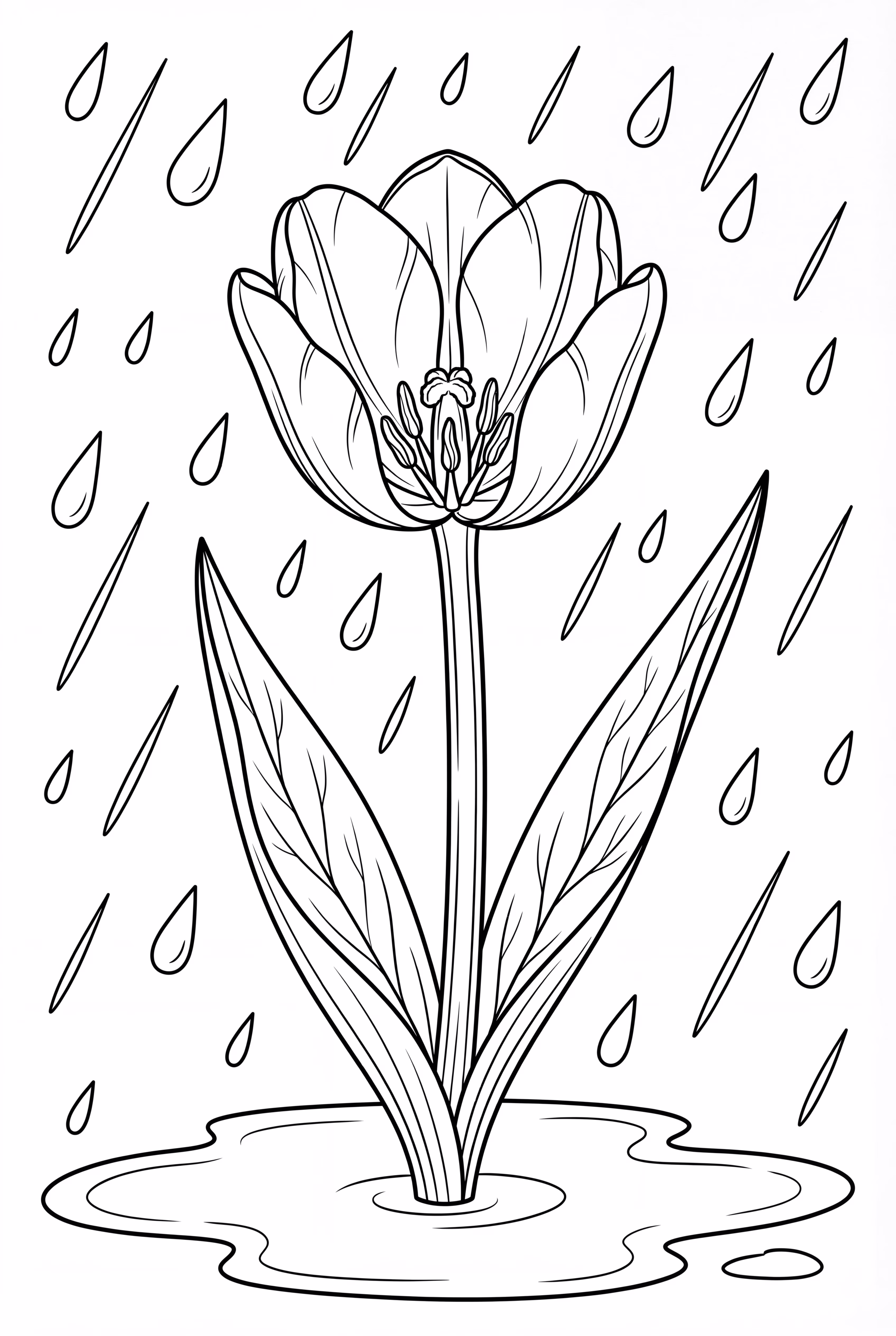 Realistic Tulip in Rainy Weather