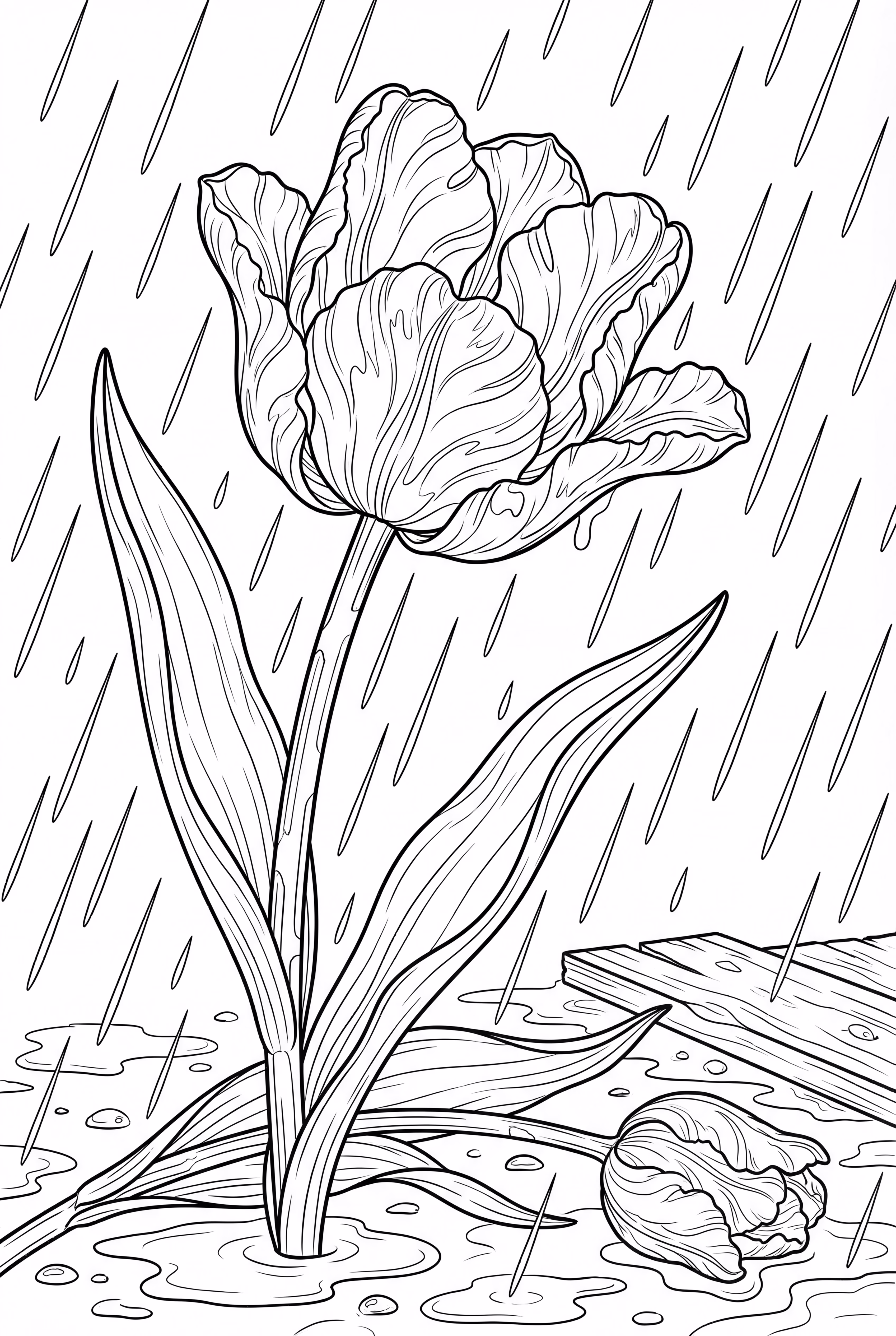 Realistic Tulip in Rainy Weather