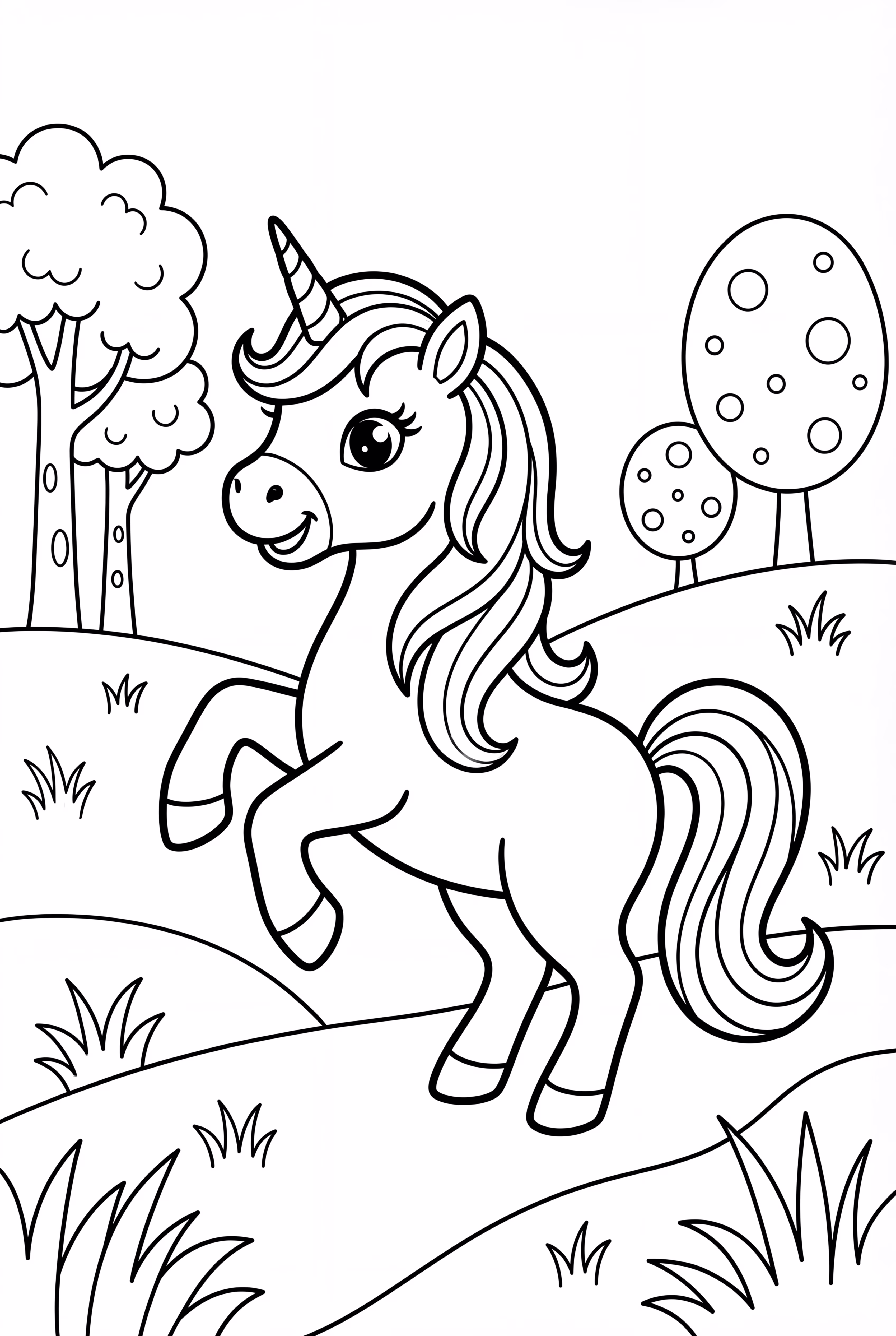 真实的独角兽在迷雾森林中奔跑