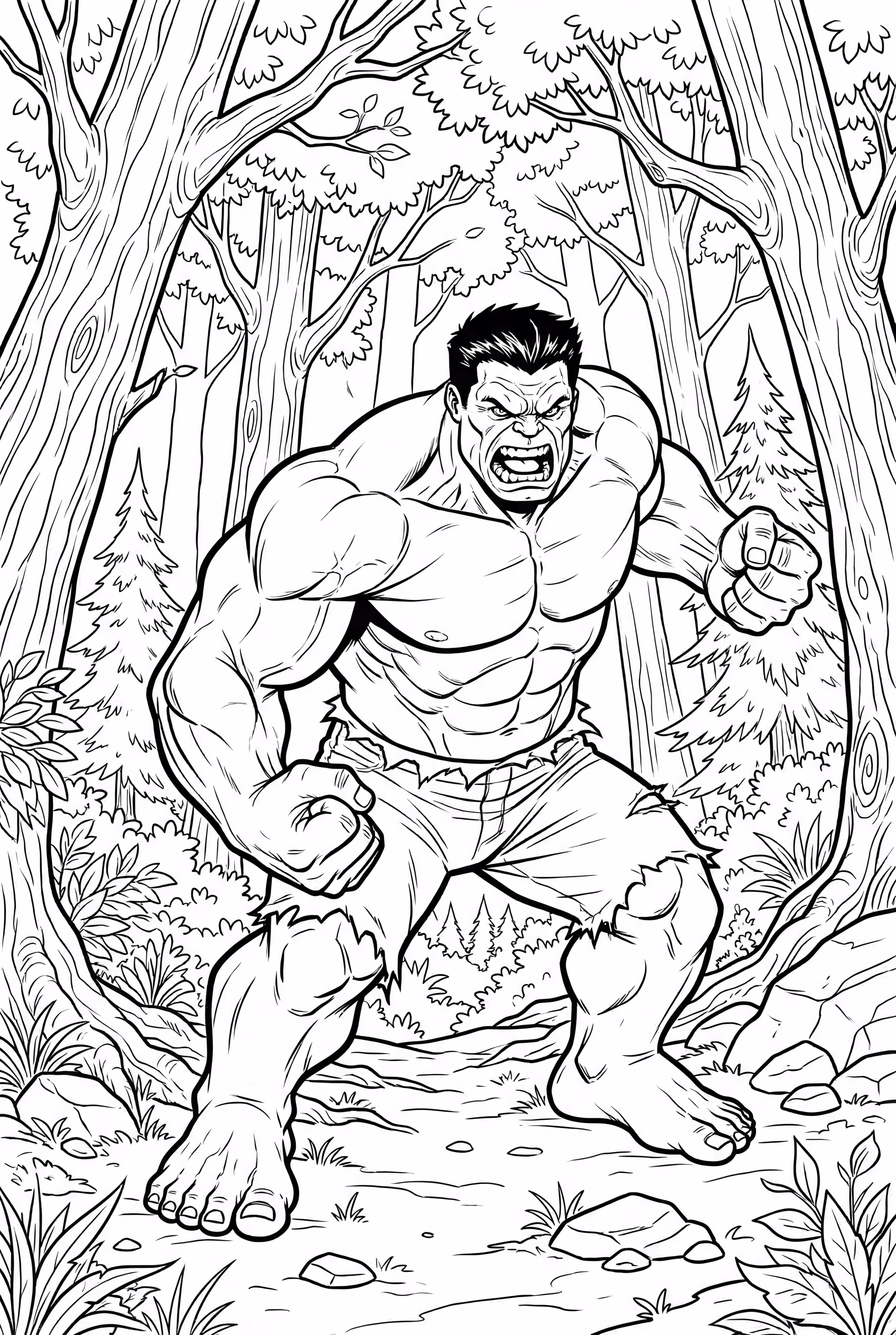 Red Hulk Roaring in a Forest