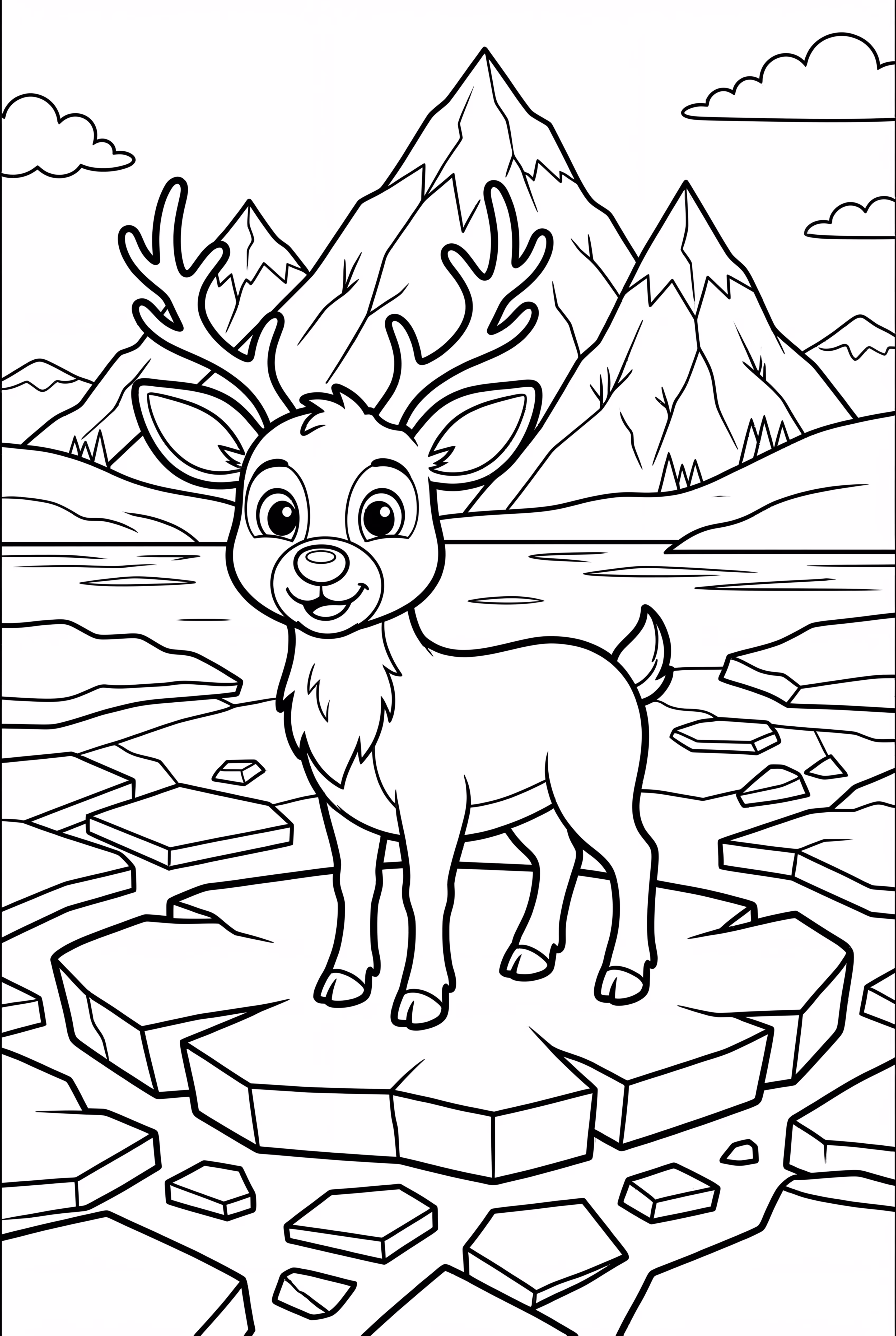 reindeer crossing frozen lake