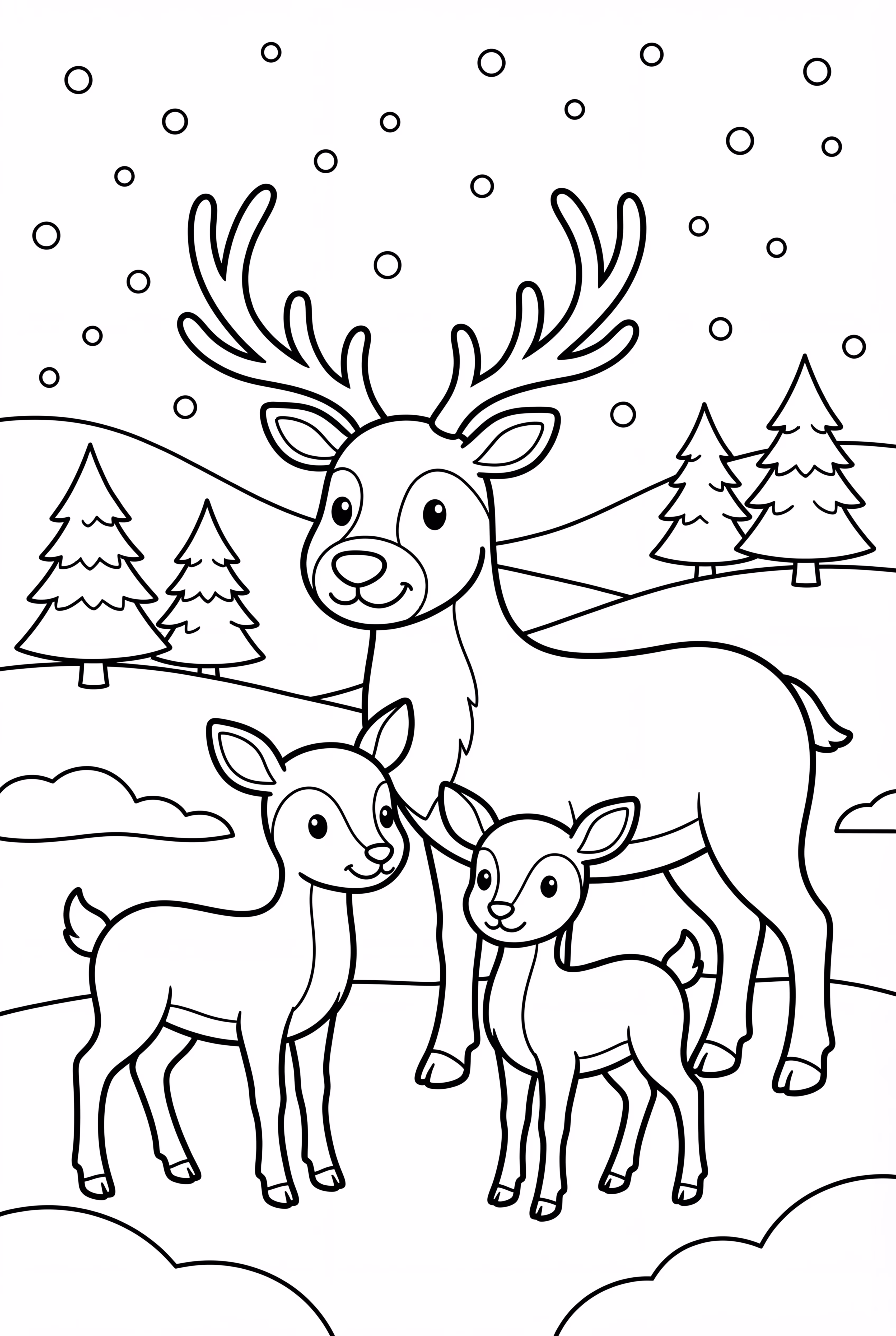 família de rena em paisagem nevada