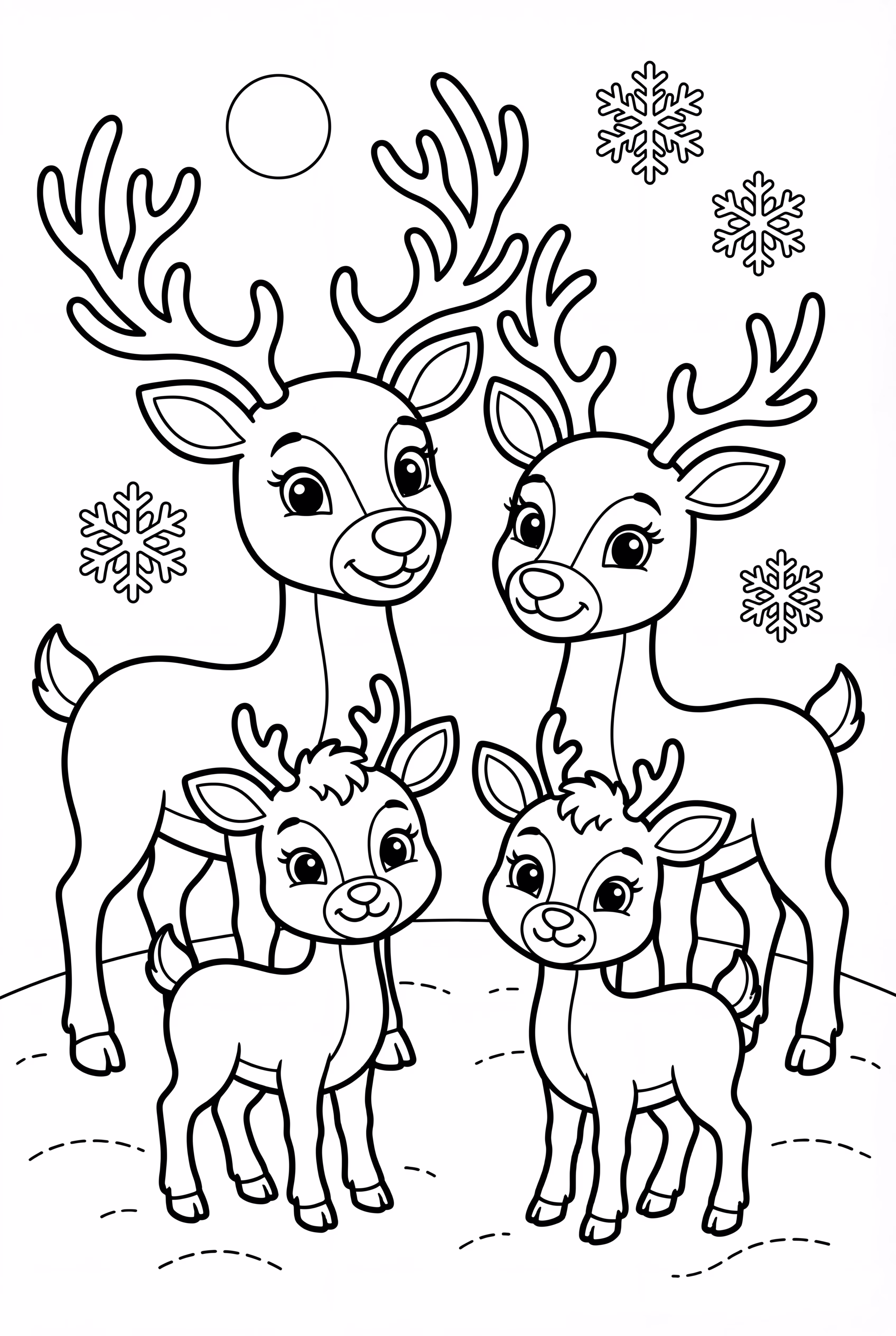 reindeer family in snowy landscape