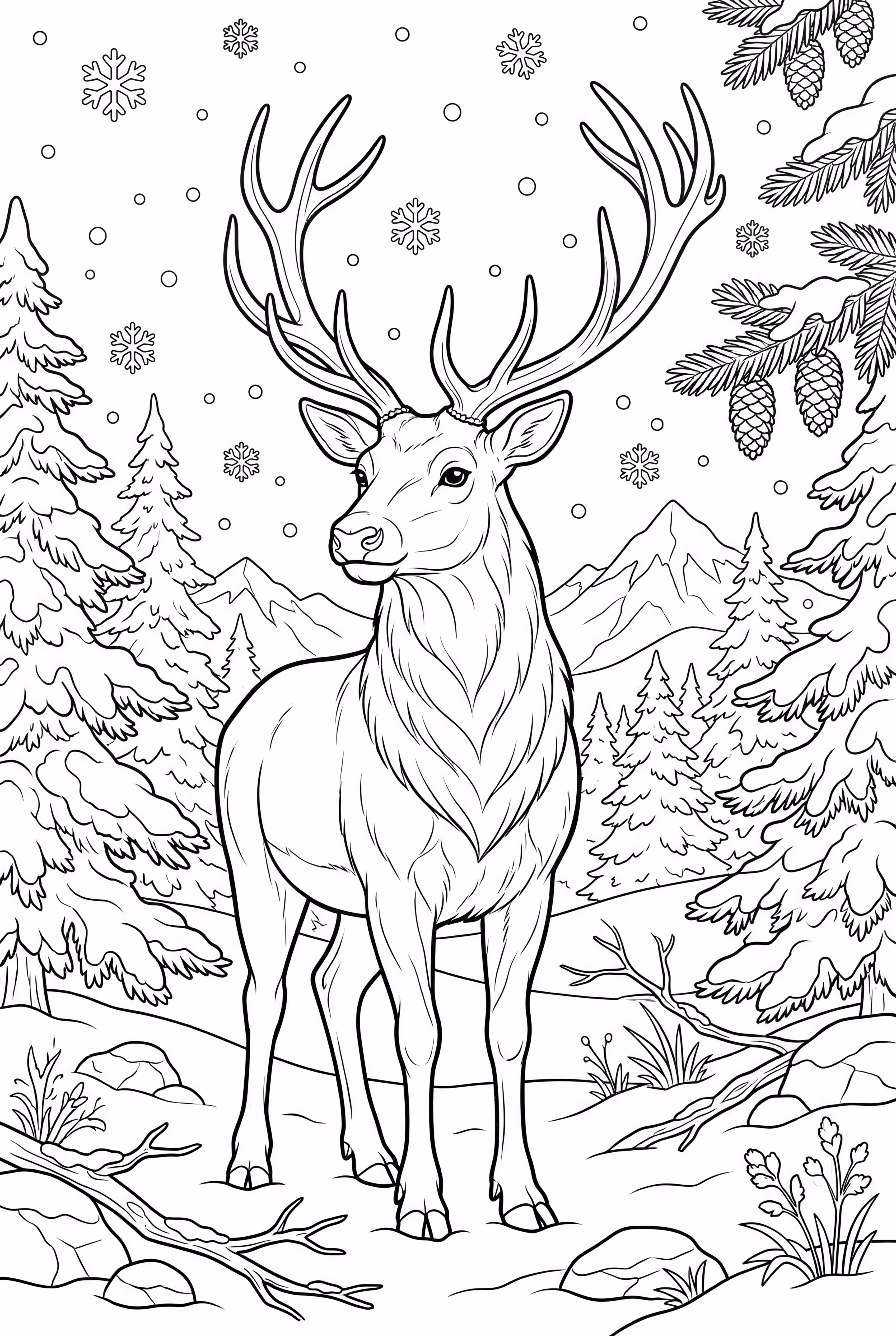 renne dans la forêt d'hiver