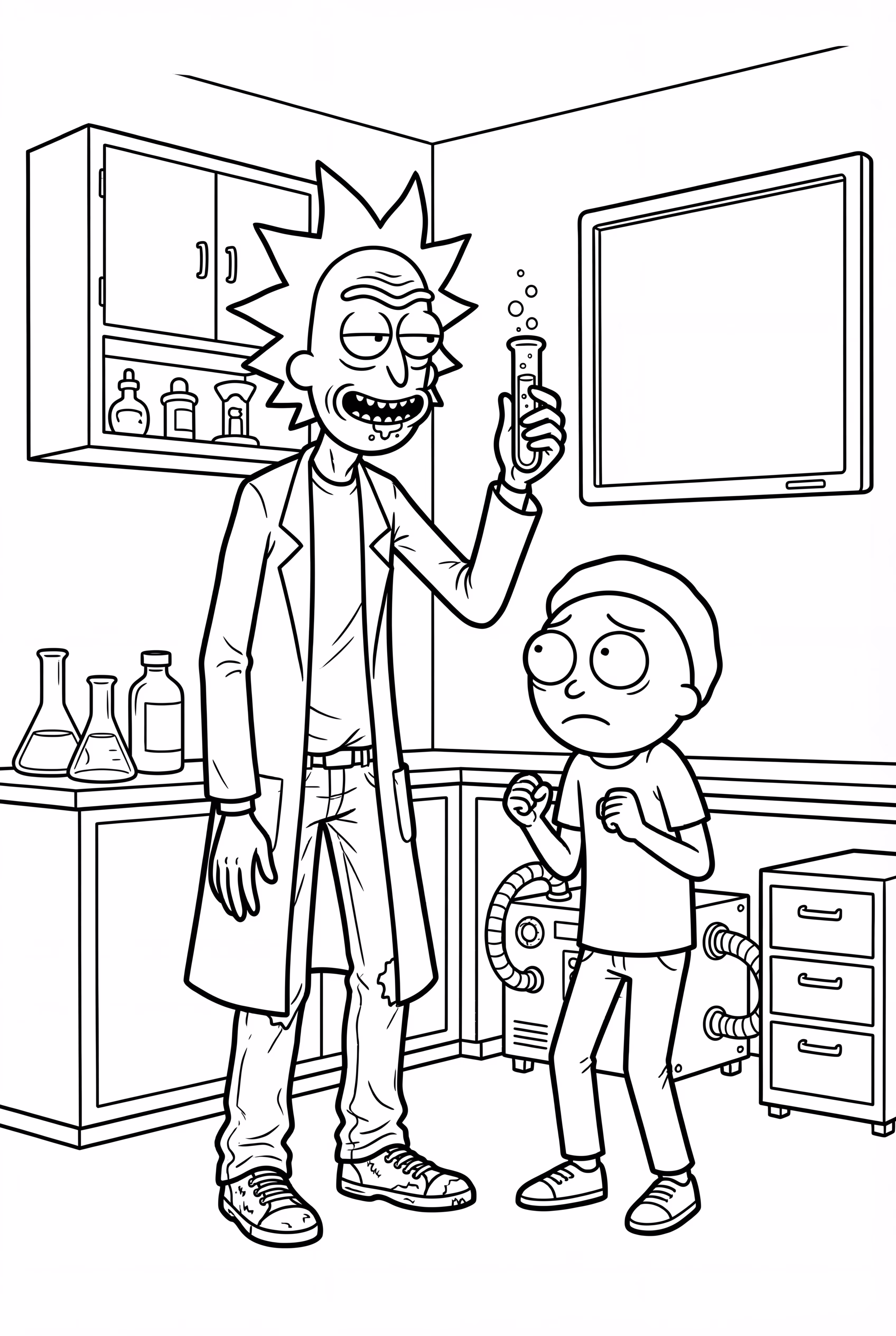 Rick and Morty at a Wacky Science Lab