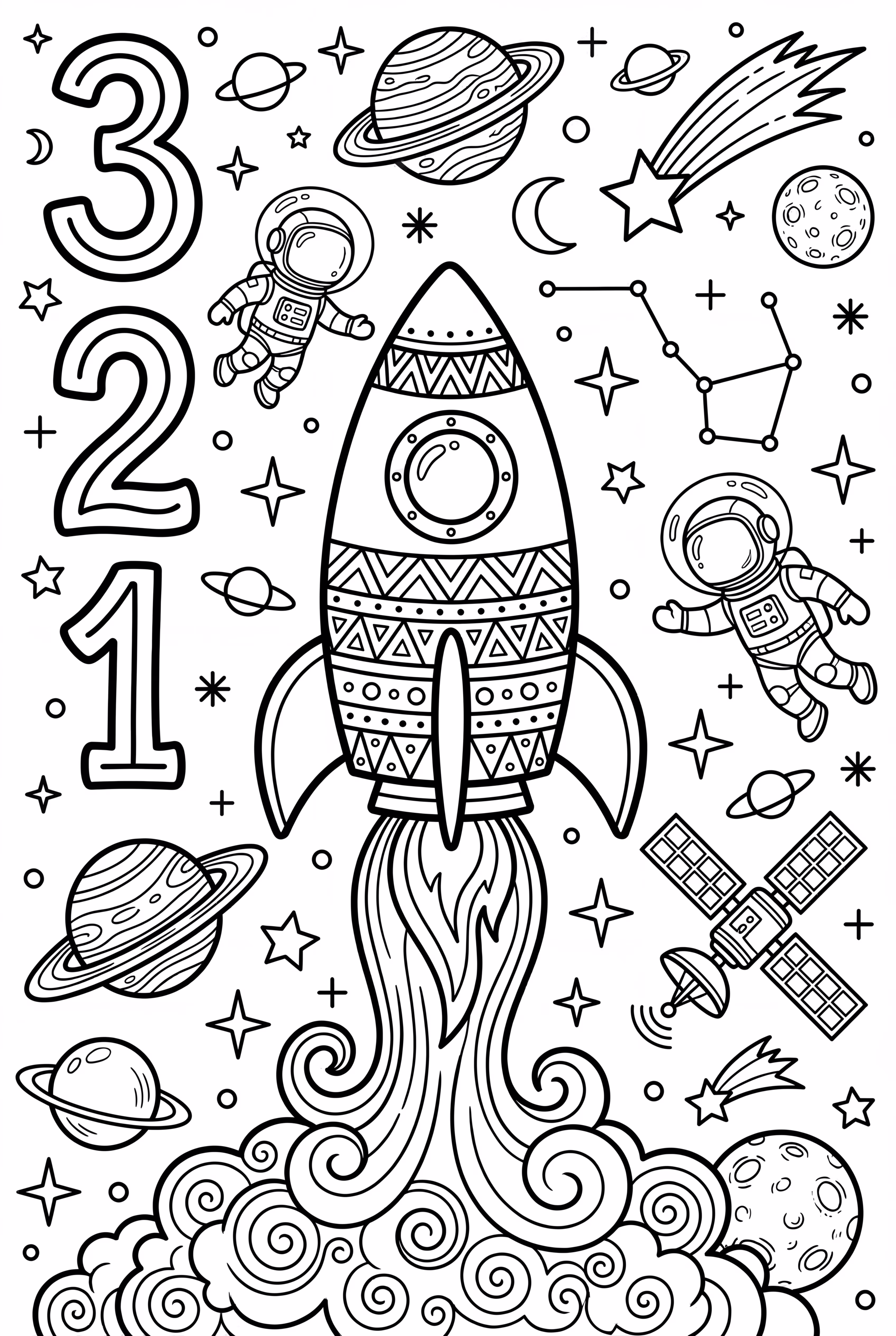 Contagem Regressiva do Foguete Com os Números Três Dois Um