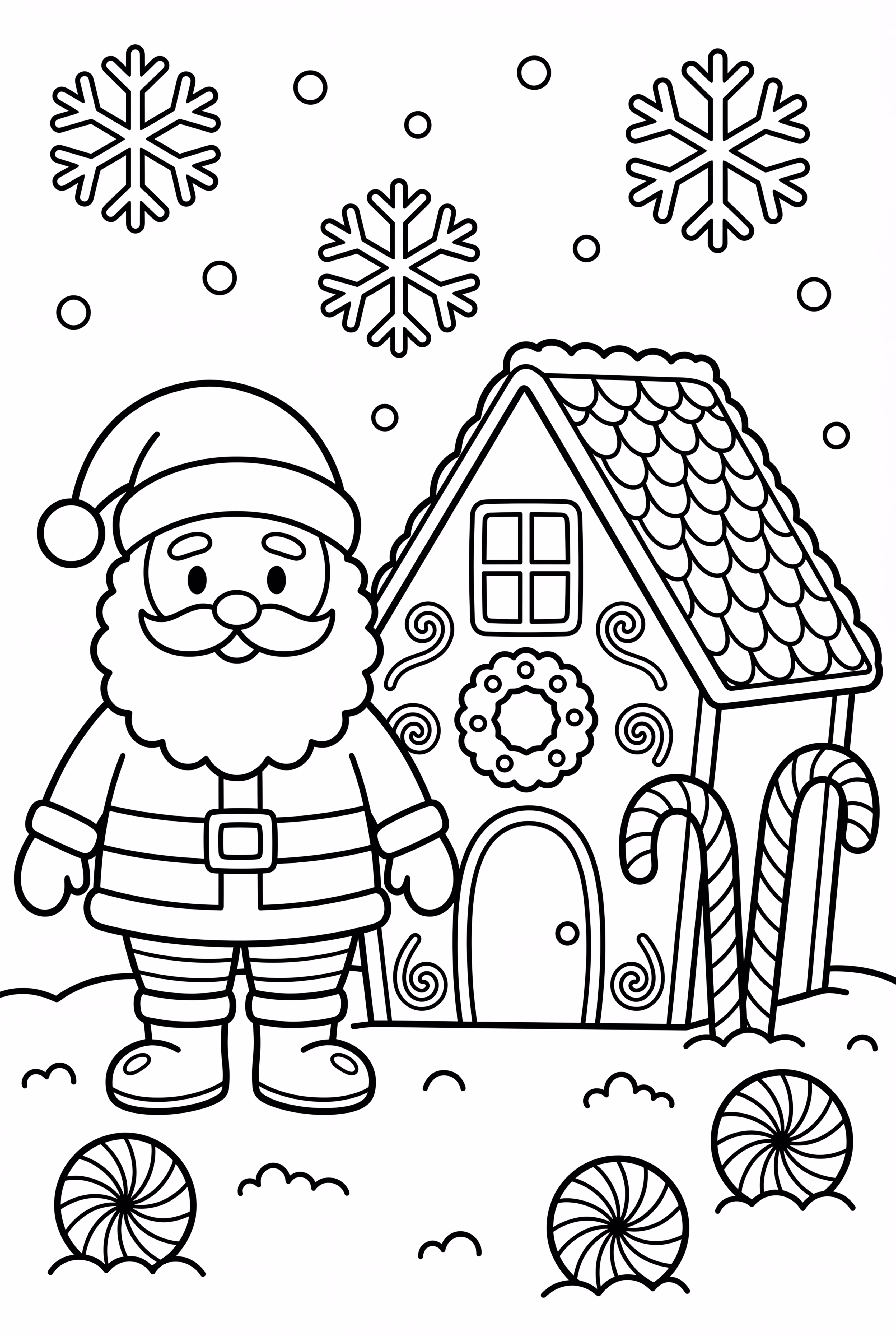 Papai Noel com uma Casa de Biscoito de Gengibre