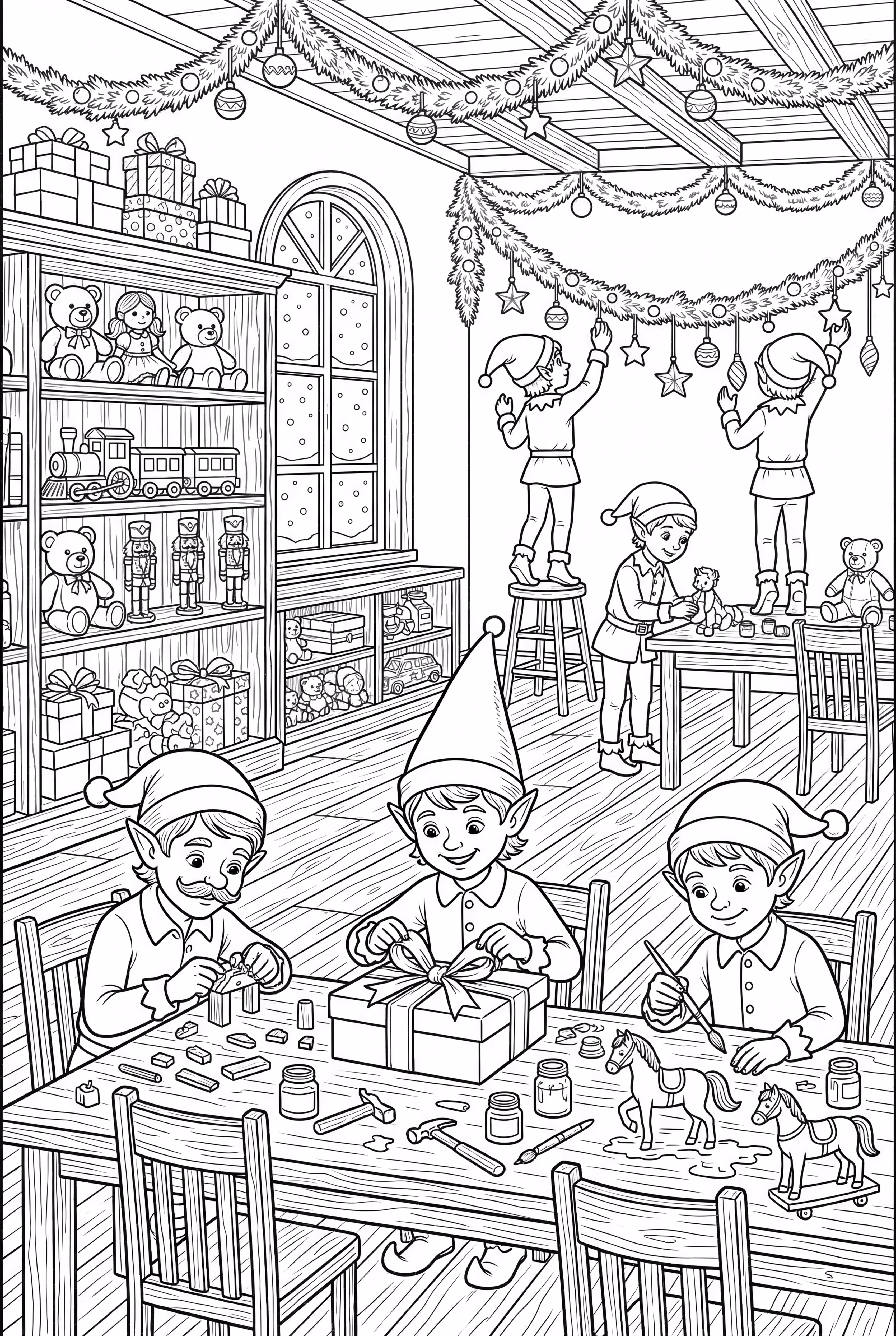 Santa's Busy Elf Workshop Scene