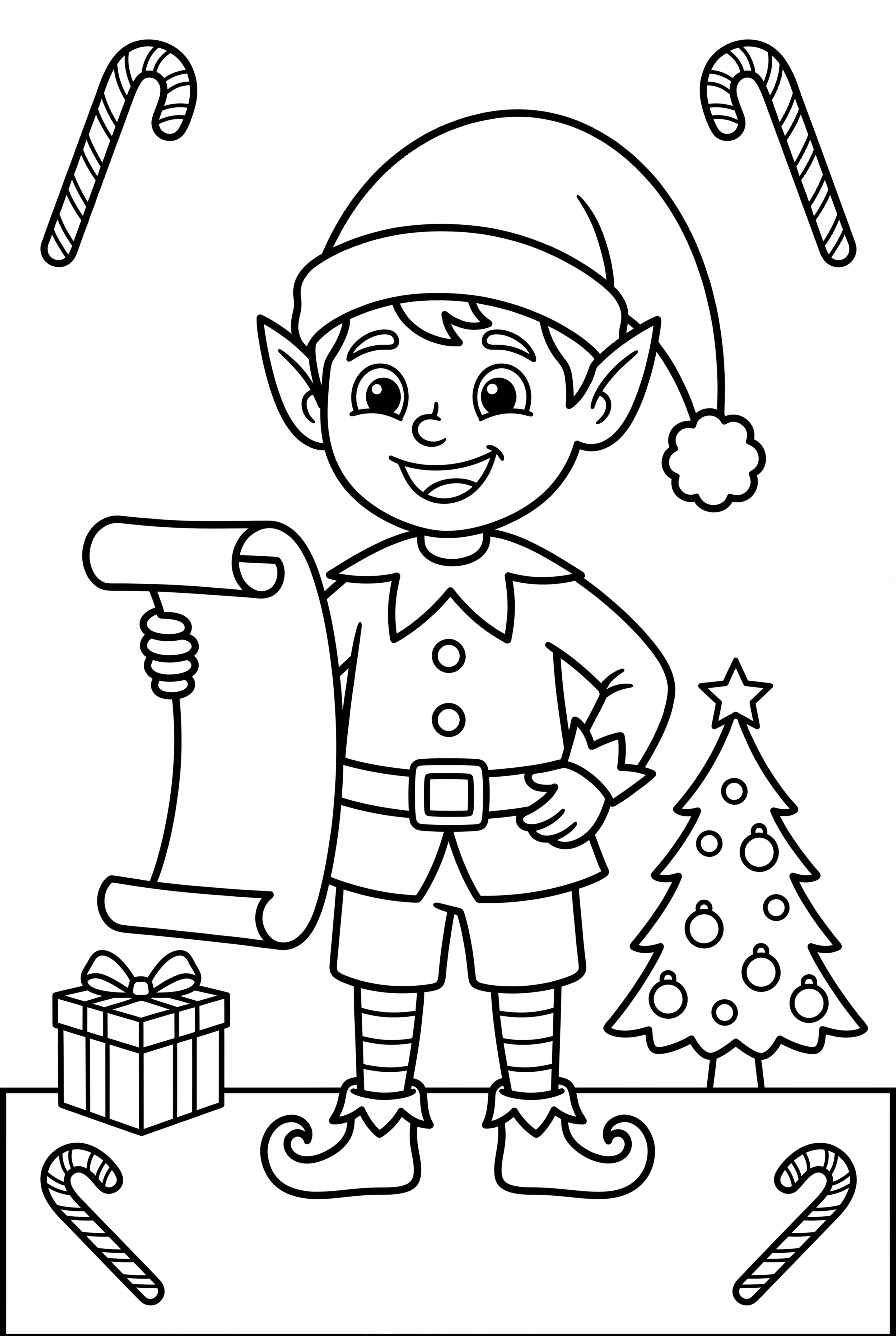 Duende do Papai Noel Lendo uma Lista Longa