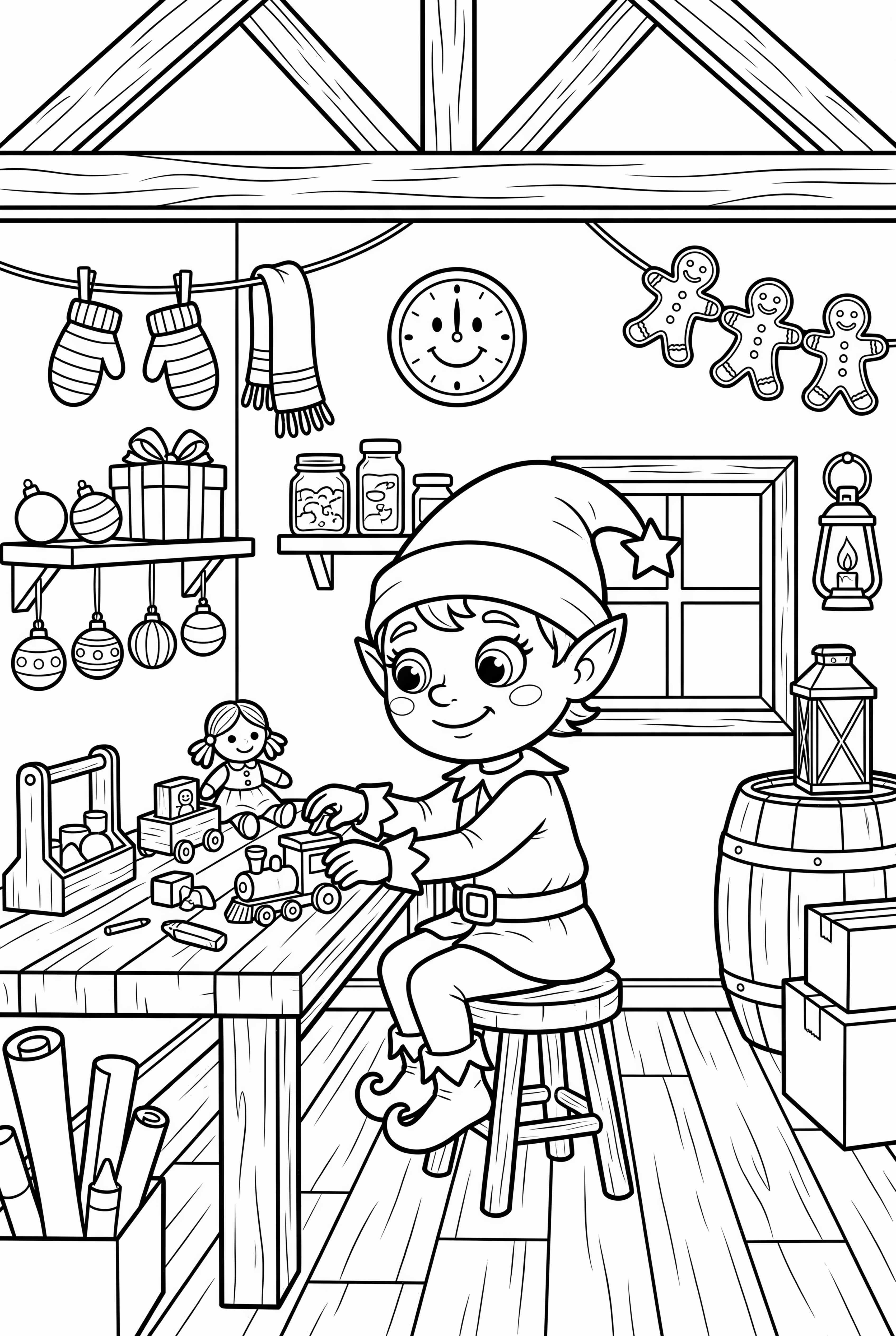 cena movimentada da oficina do papai noel