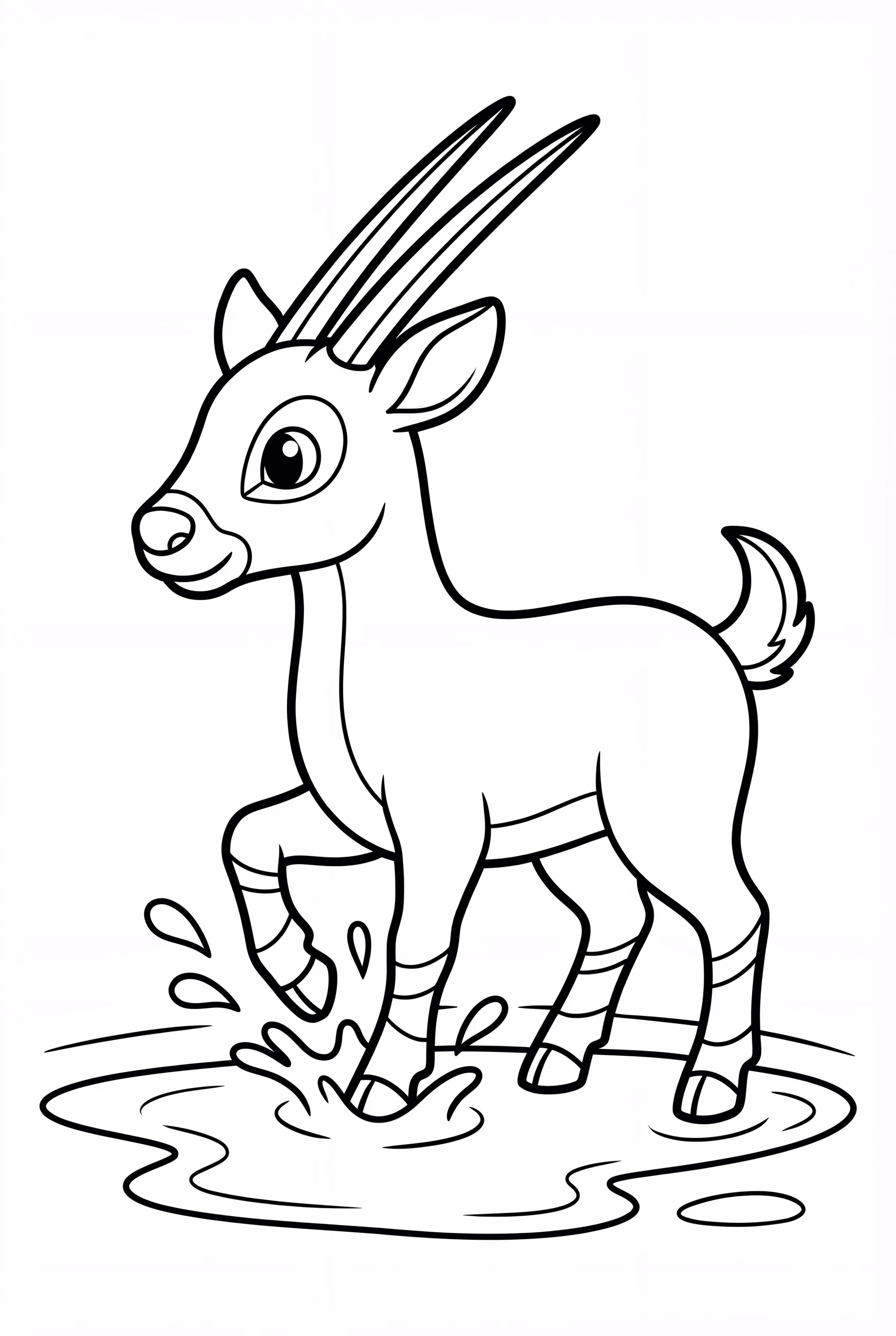 Saola Splashing In A Puddle