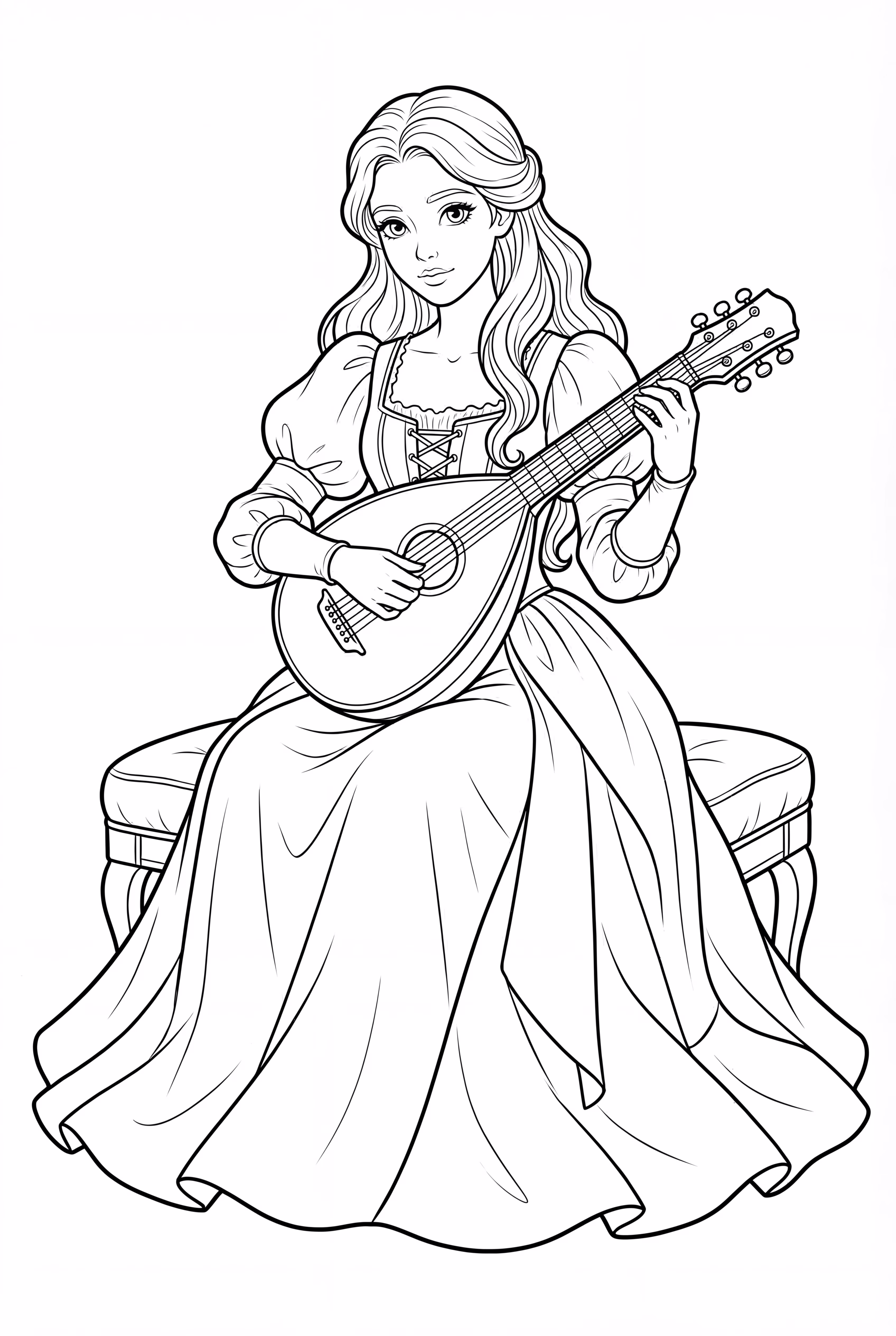 숲속에서 루트를 연주하는 사라 샌더슨