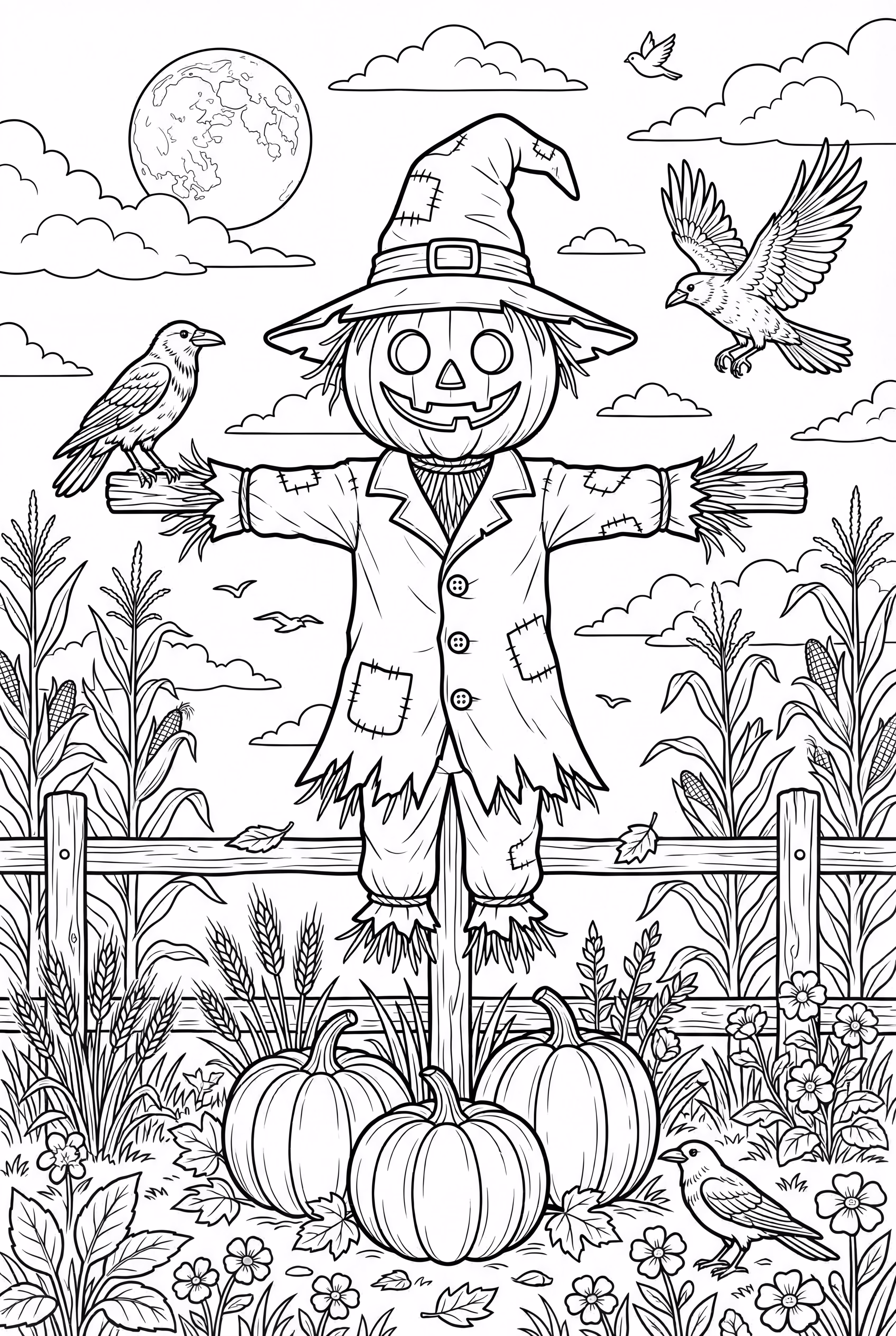 稻草人在满月下守护田野