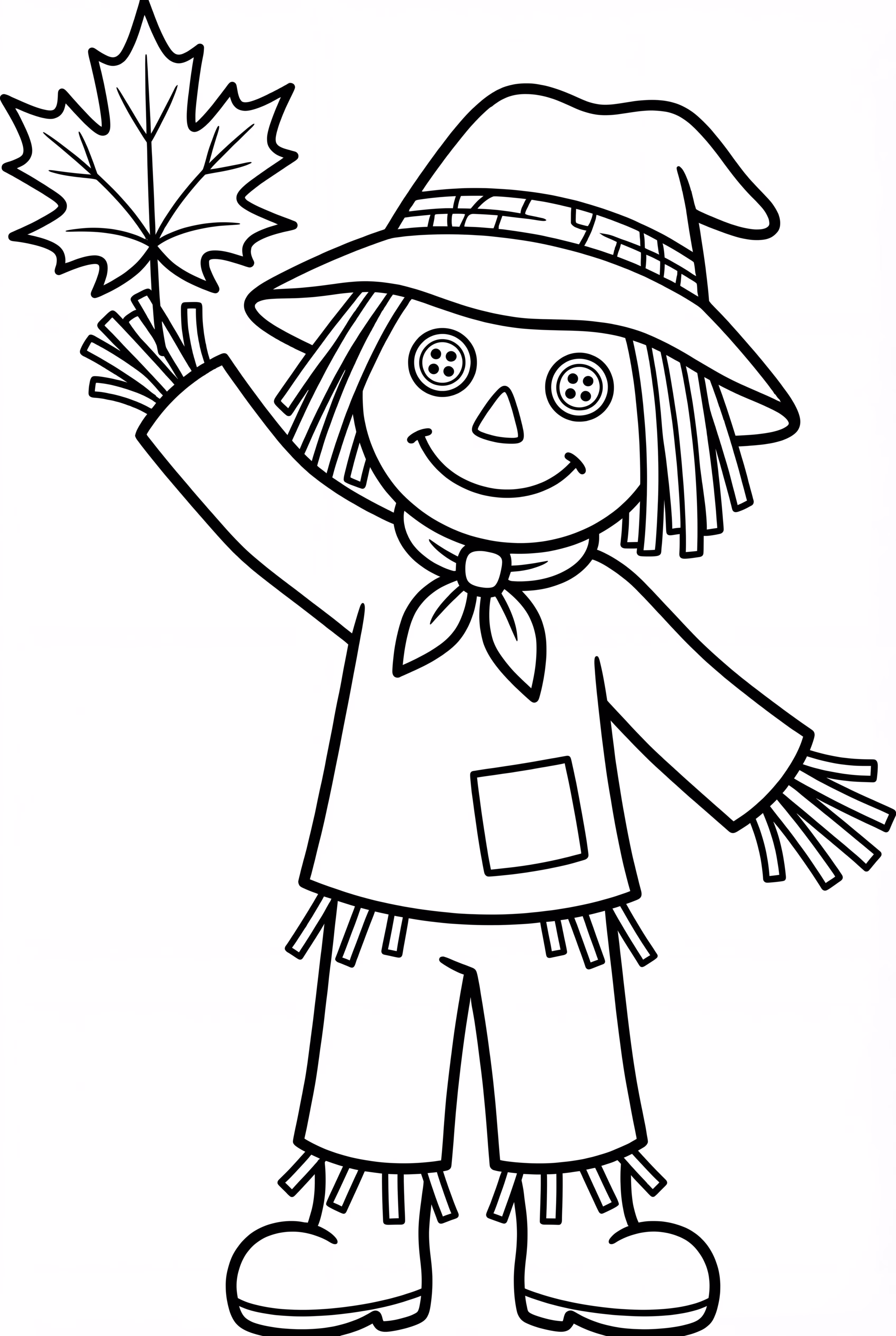 Scarecrow Holding One Autumn Leaf