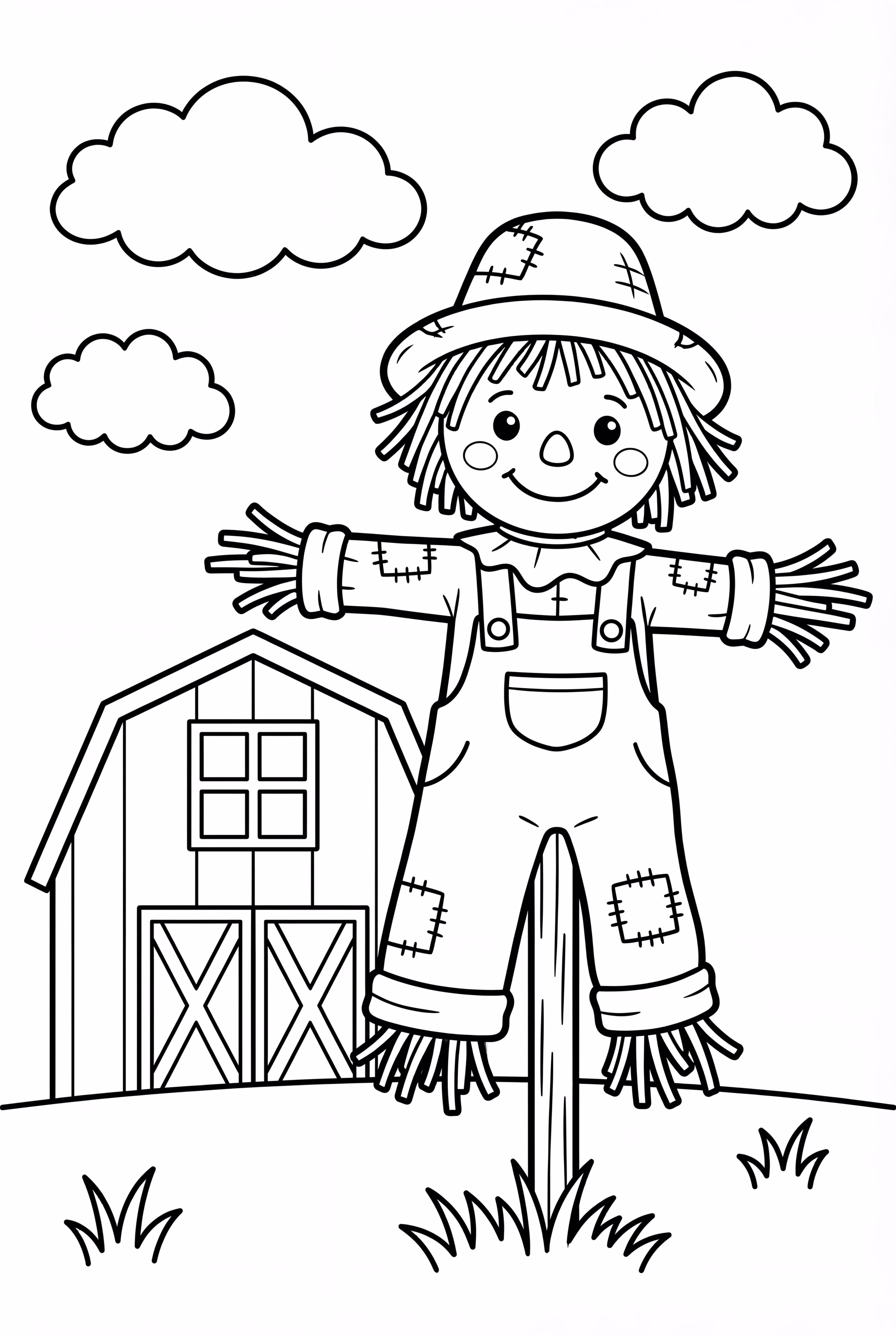 Scarecrow Standing Next To A Red Barn
