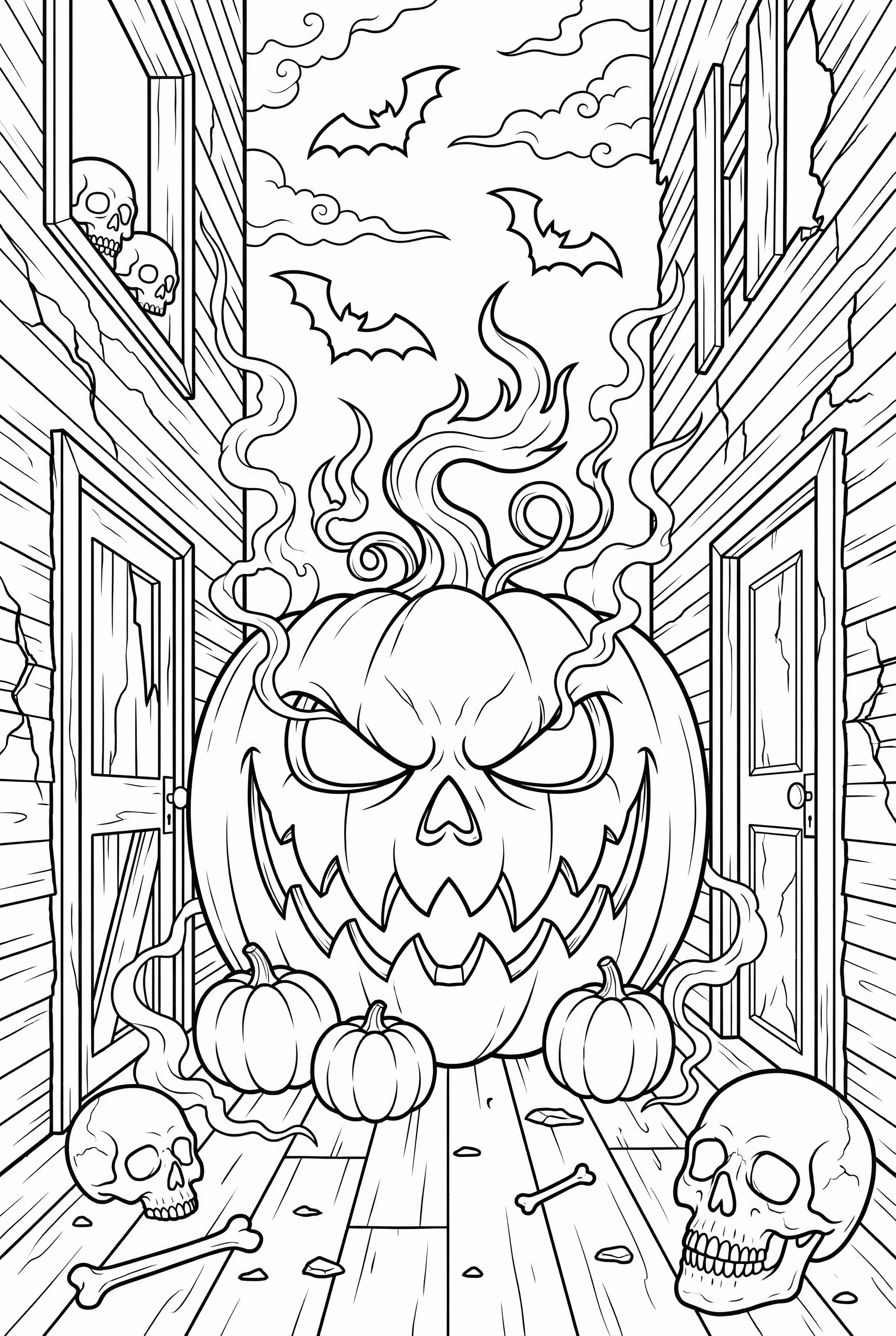 Visage de citrouille effrayant dans une maison hantée-2