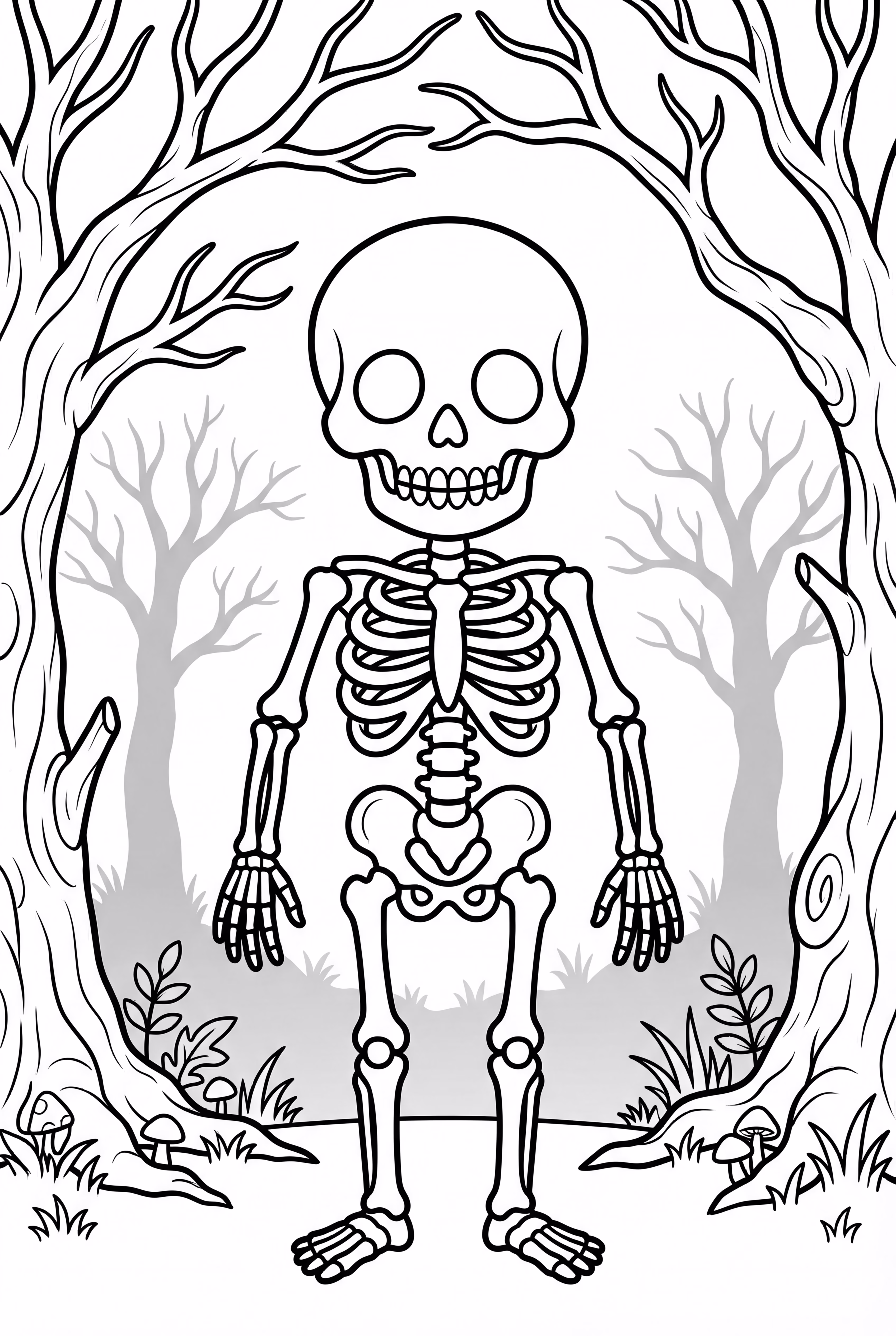 Squelette effrayant dans une forêt sombre