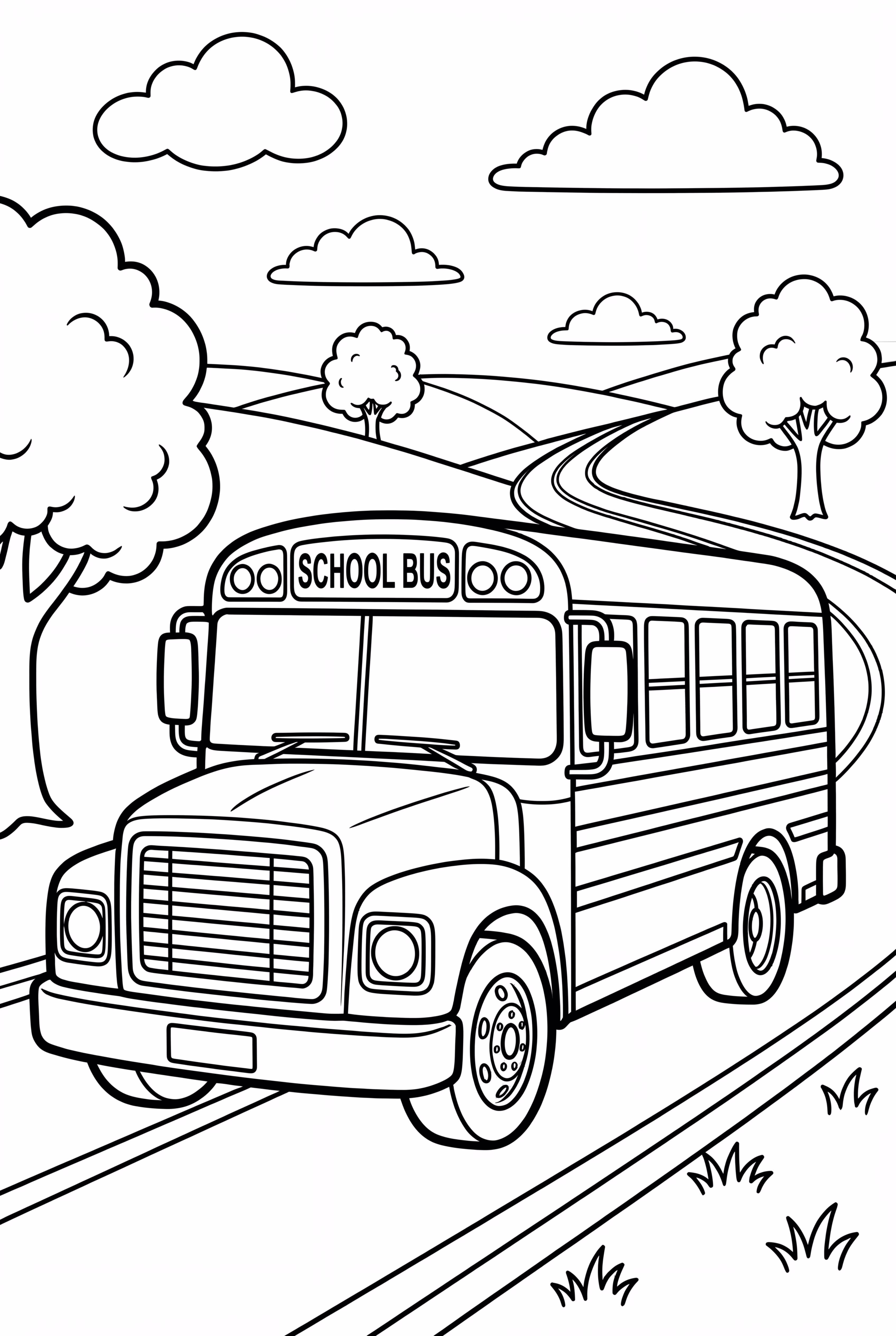 School Bus Driving on a Country Road