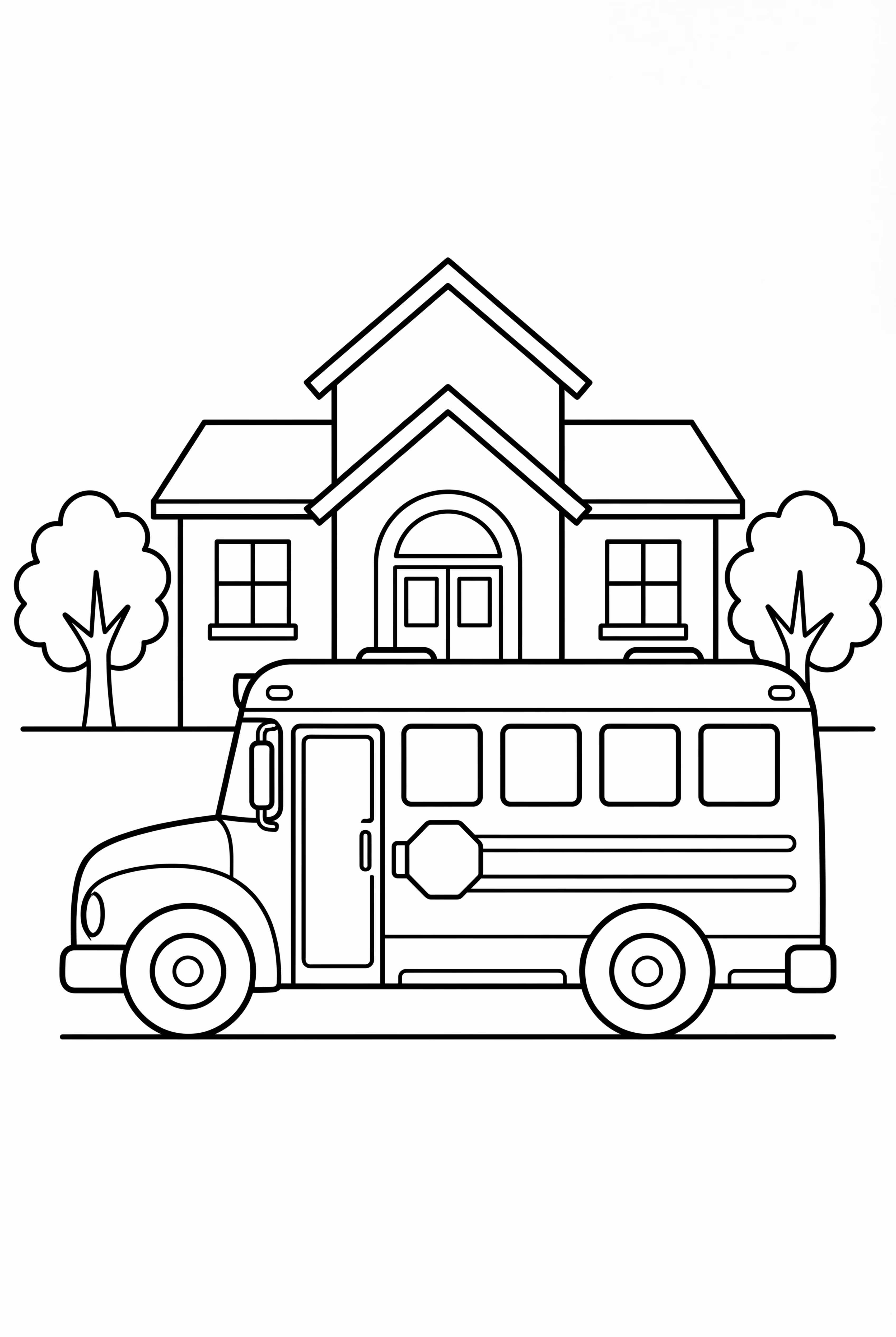 School Bus in Front of the School