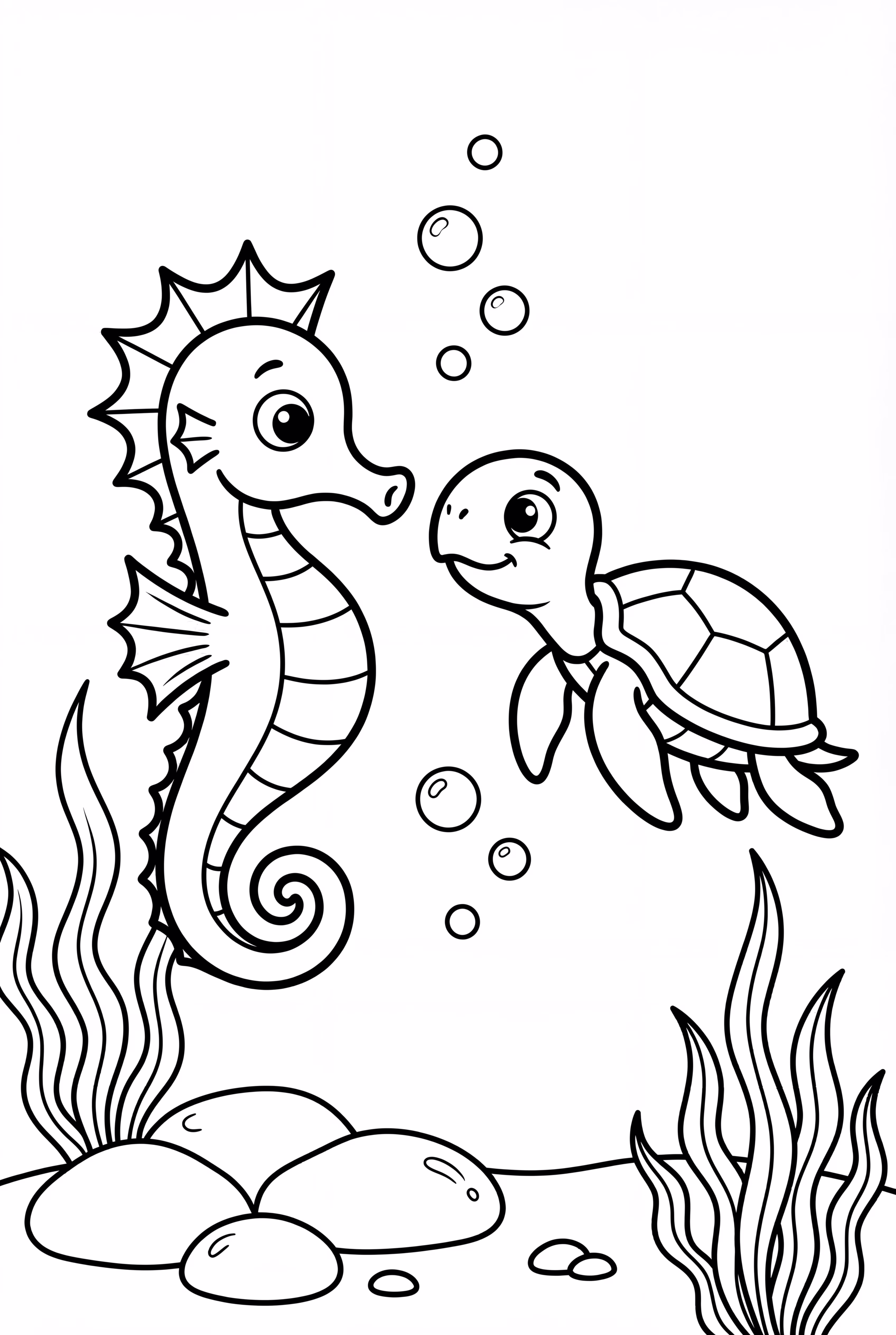 Seahorse And A Curious Turtle