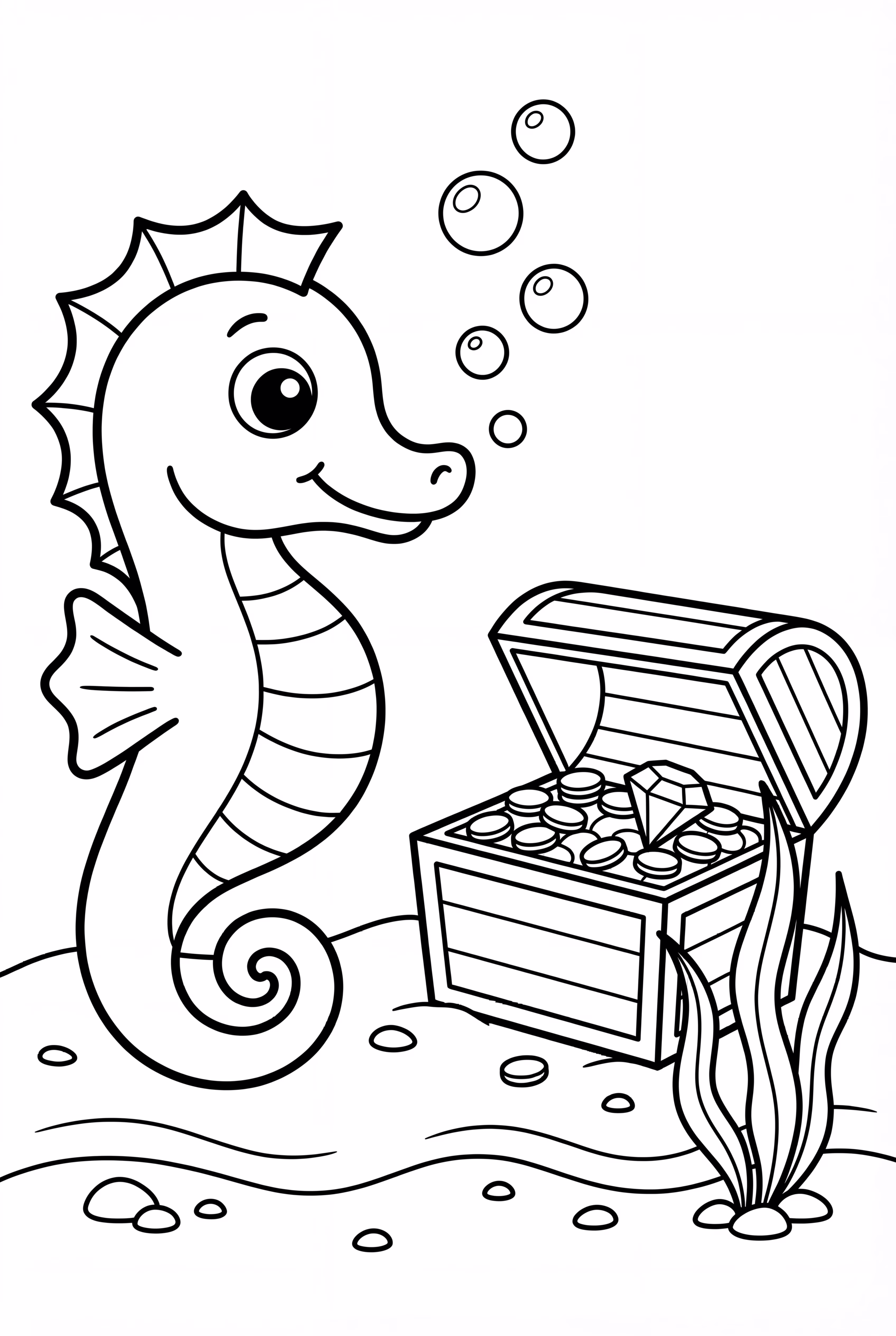 Cavalo-Marinho Descobrindo um Baú de Tesouro