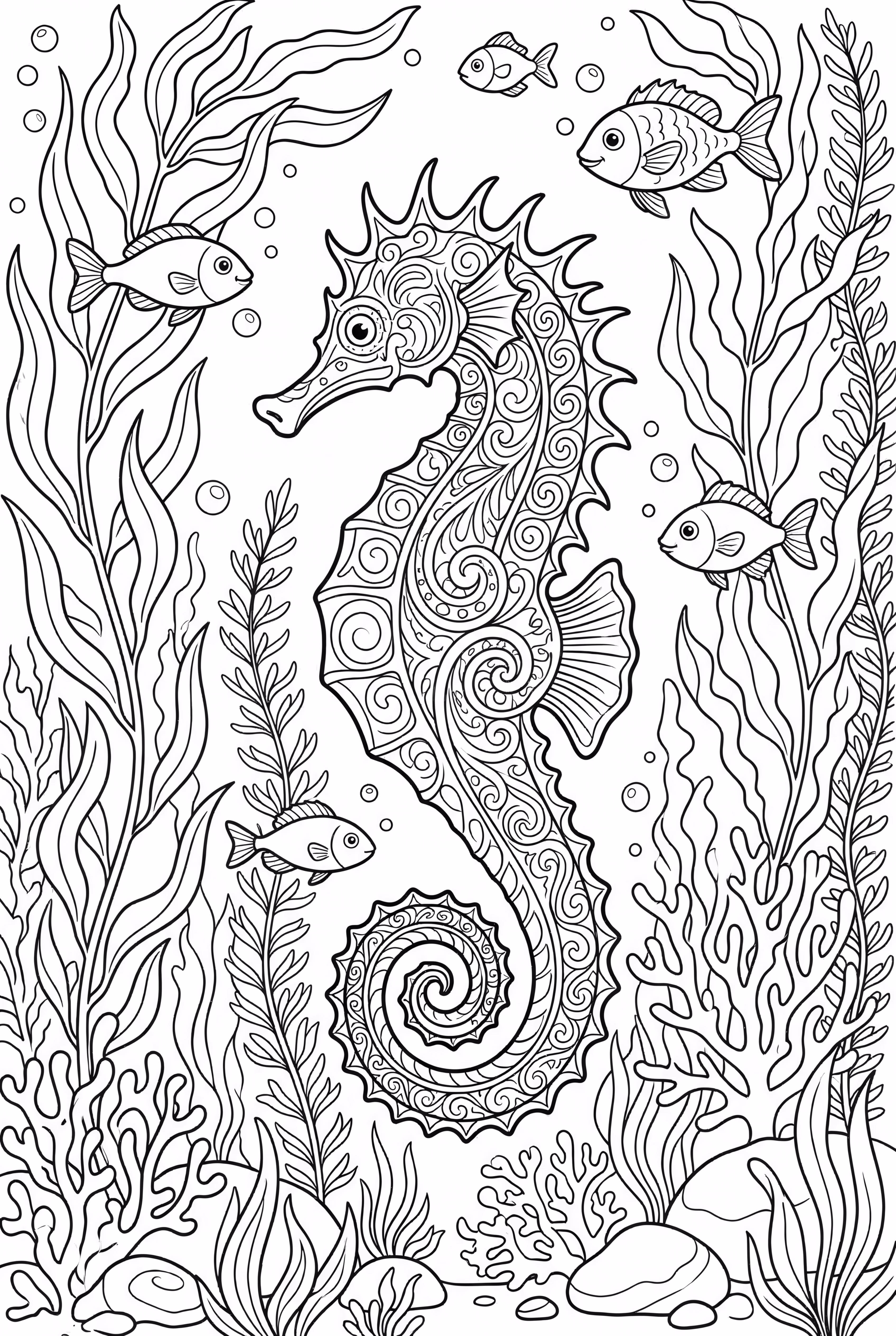 Cavalo-marinho em uma densa floresta de algas