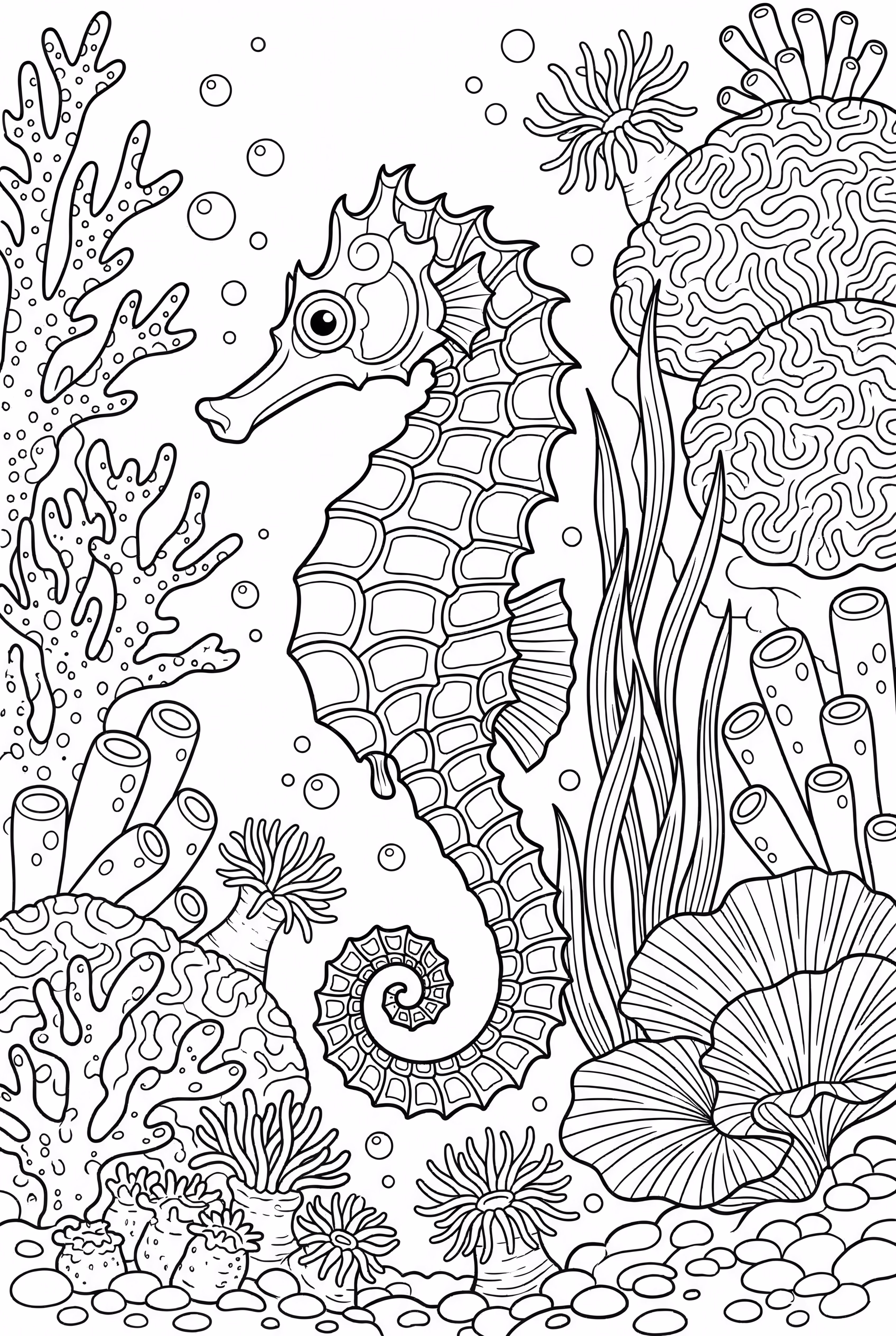 Seahorse In A Detailed Coral Reef