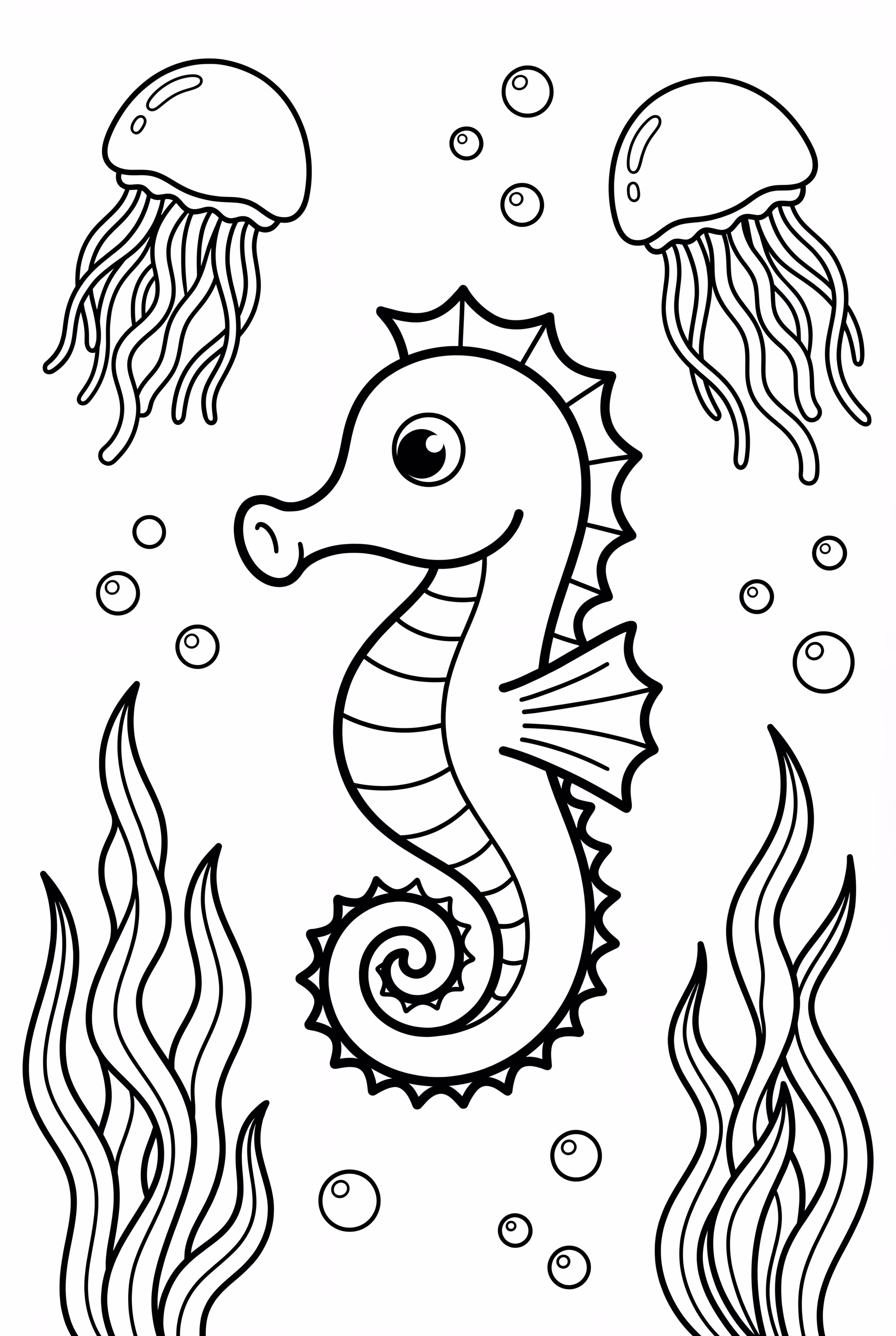 Seahorse Swimming With Jellyfish