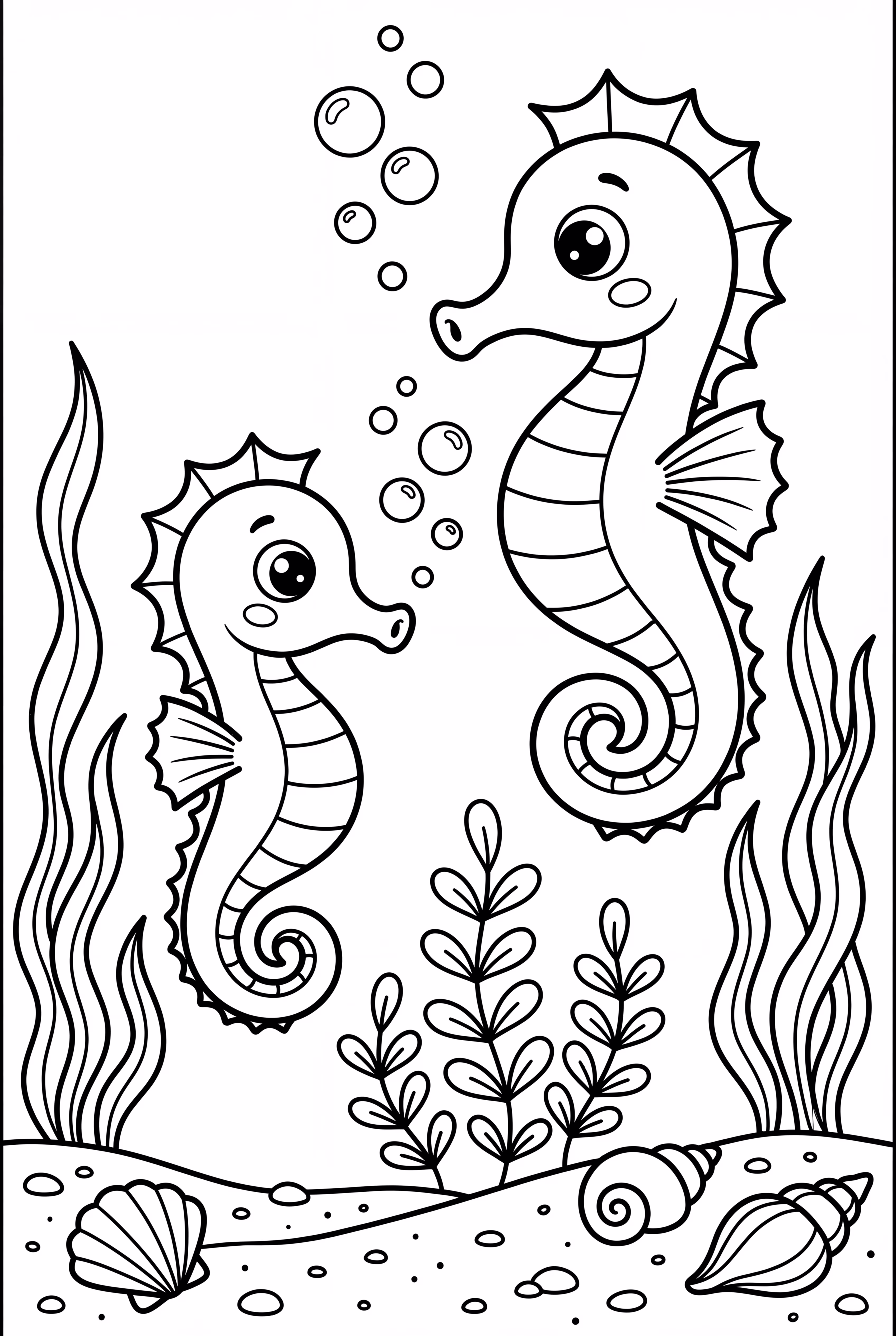 Seahorses And Seaweed Under The Sea