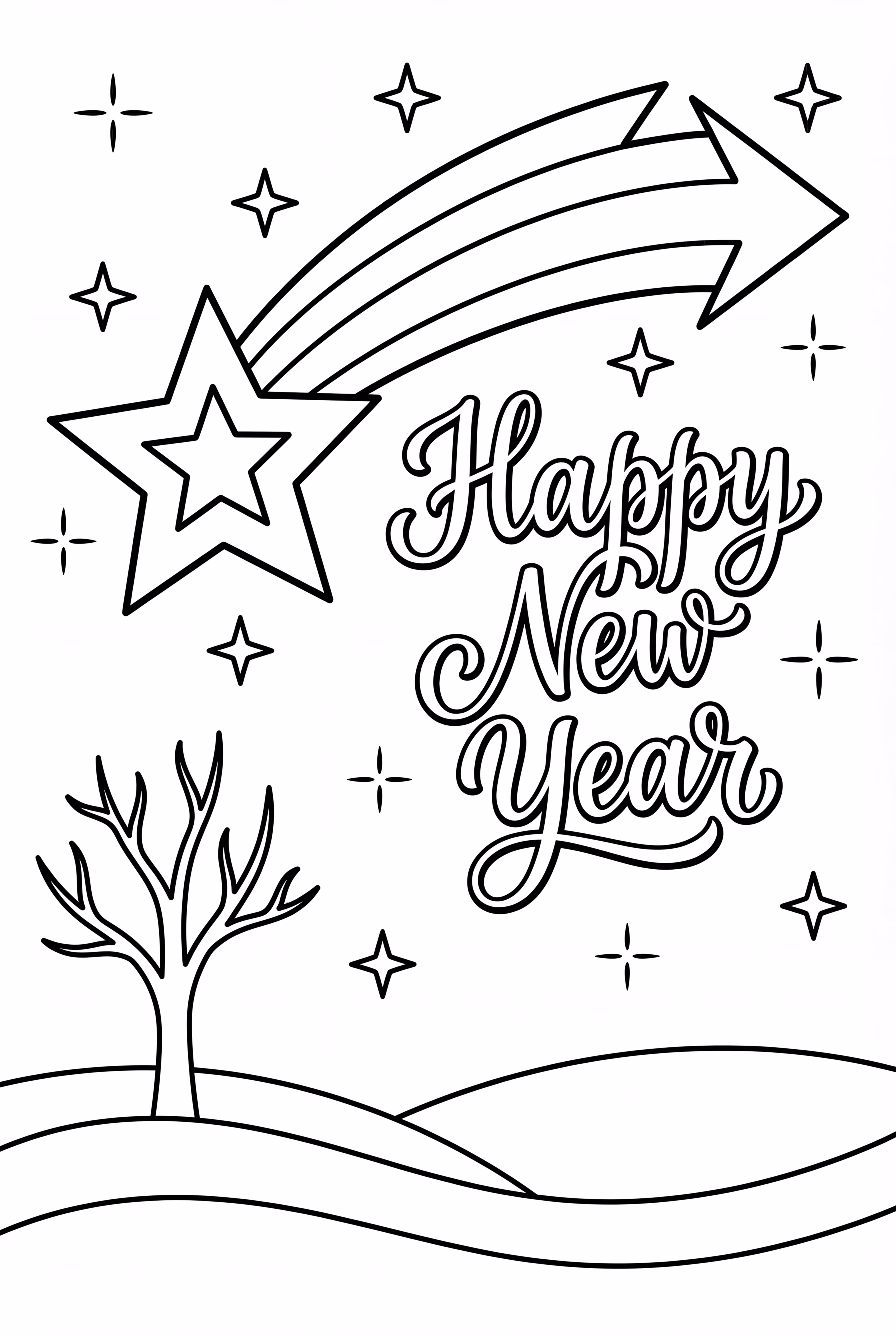 Shooting Star Writing Happy New Year in Sky