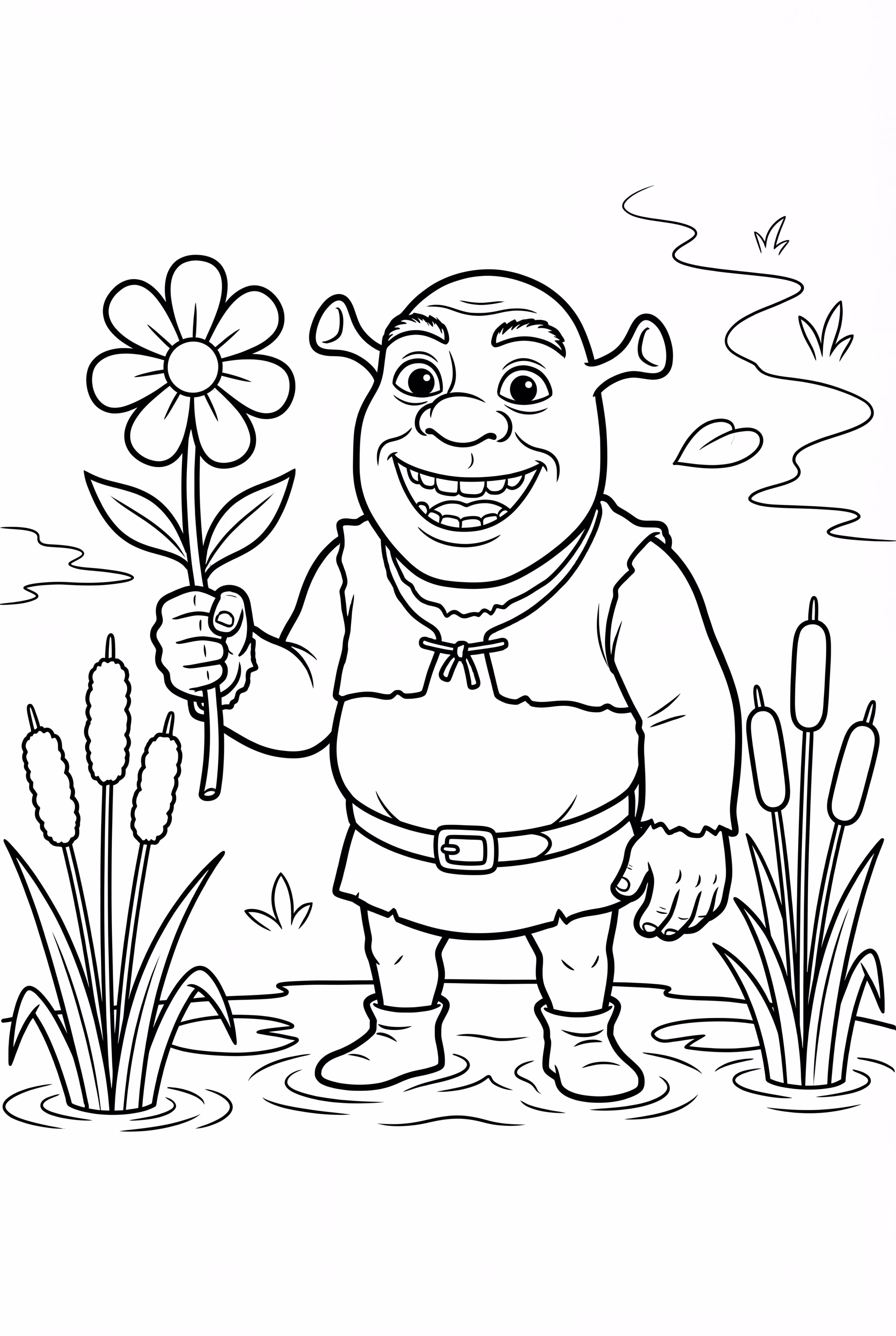 Shrek tenant une fleur de marais