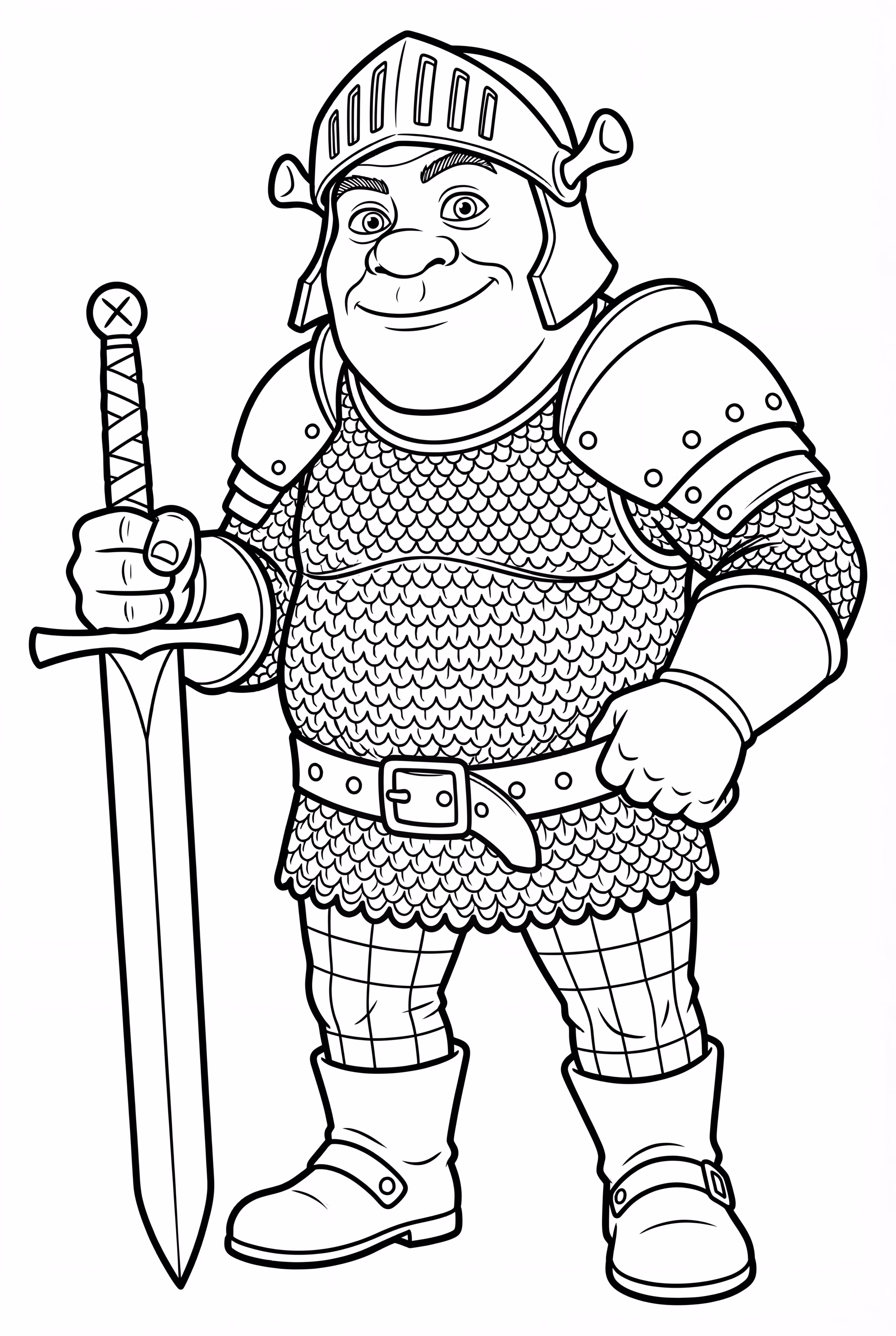 Shrek Wearing A Knight Armor And Sword