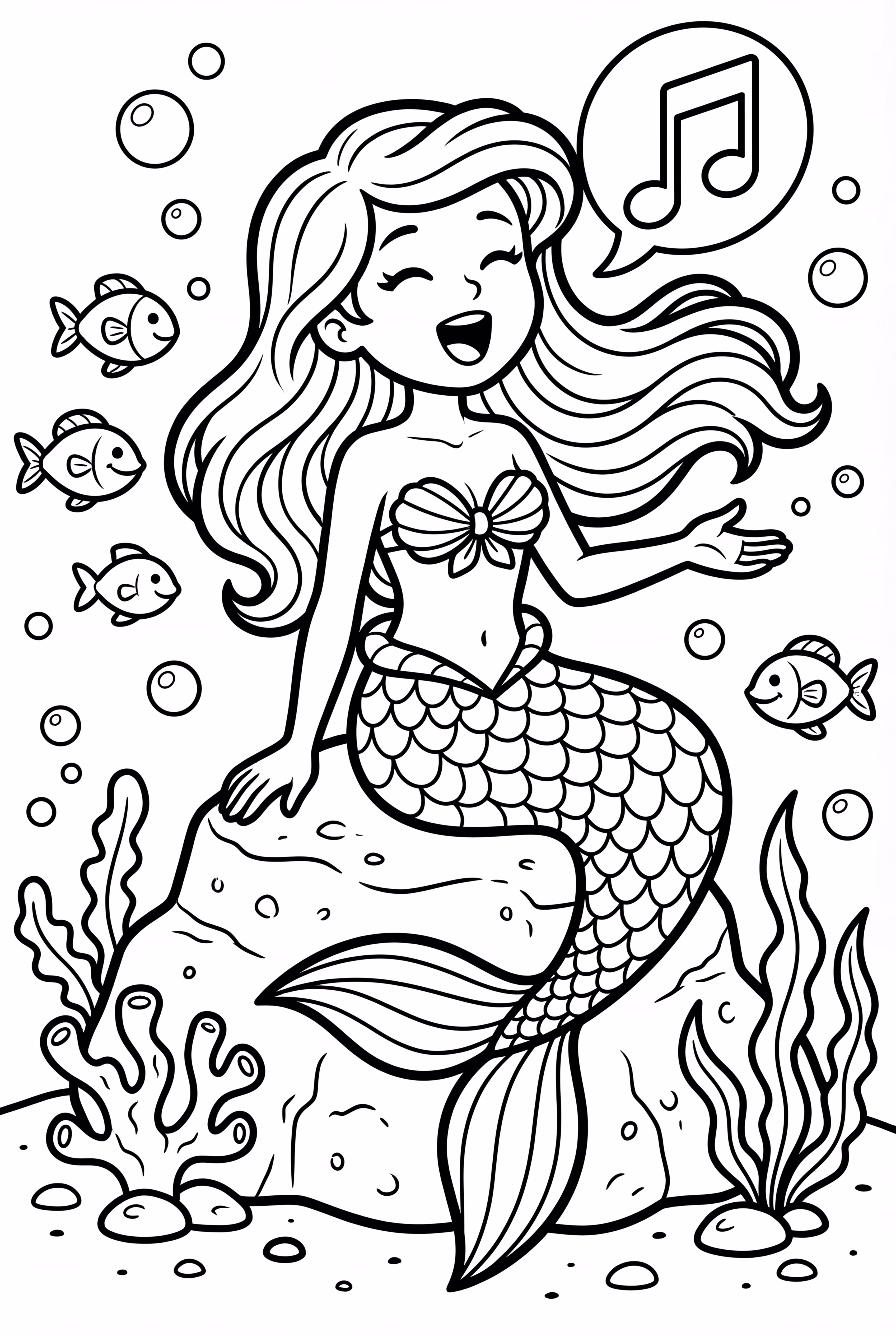 Singing Mermaid On A Rock Under The Sea