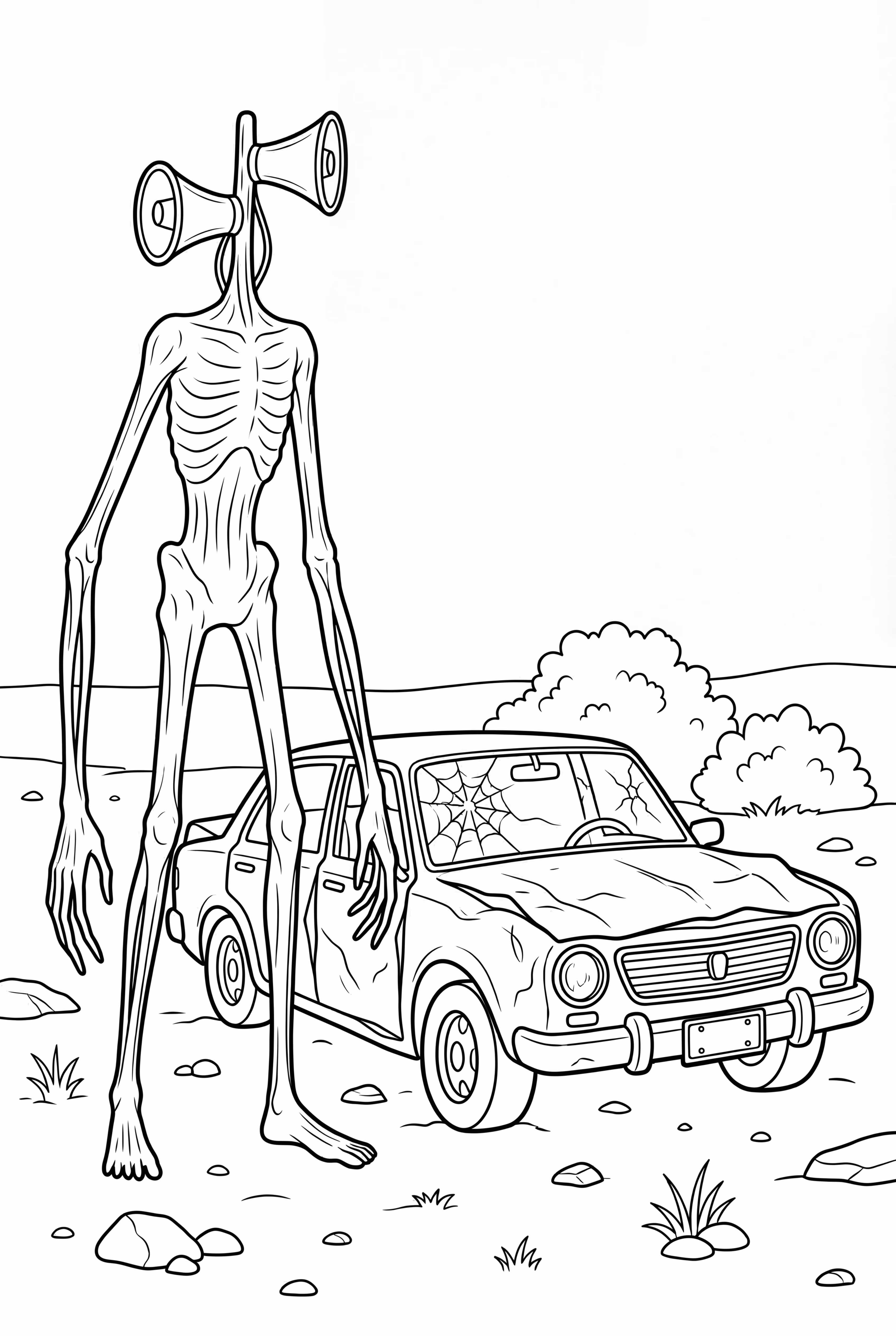 Siren Head By An Abandoned Car