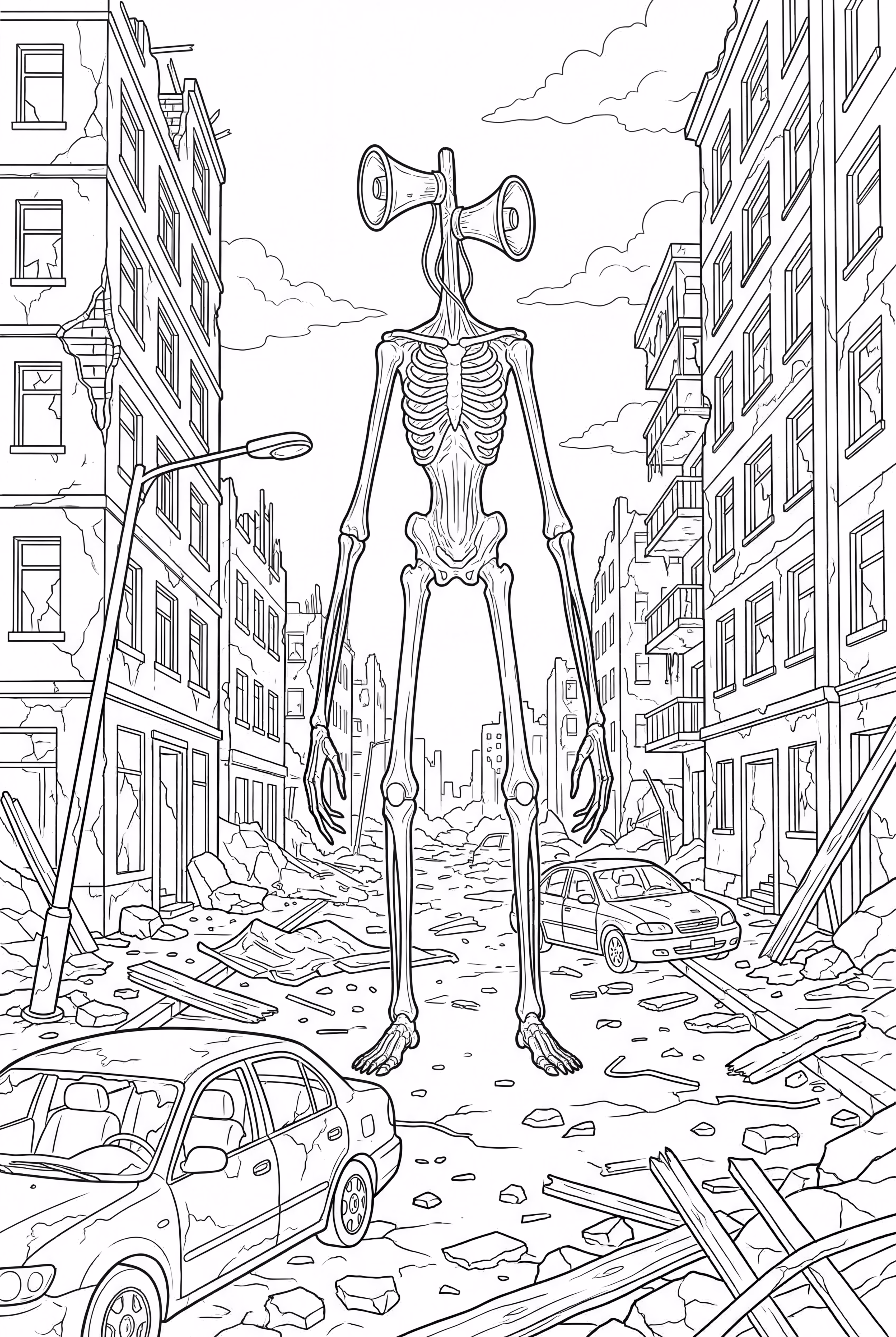 버려진 도시 풍경의 사이렌 헤드