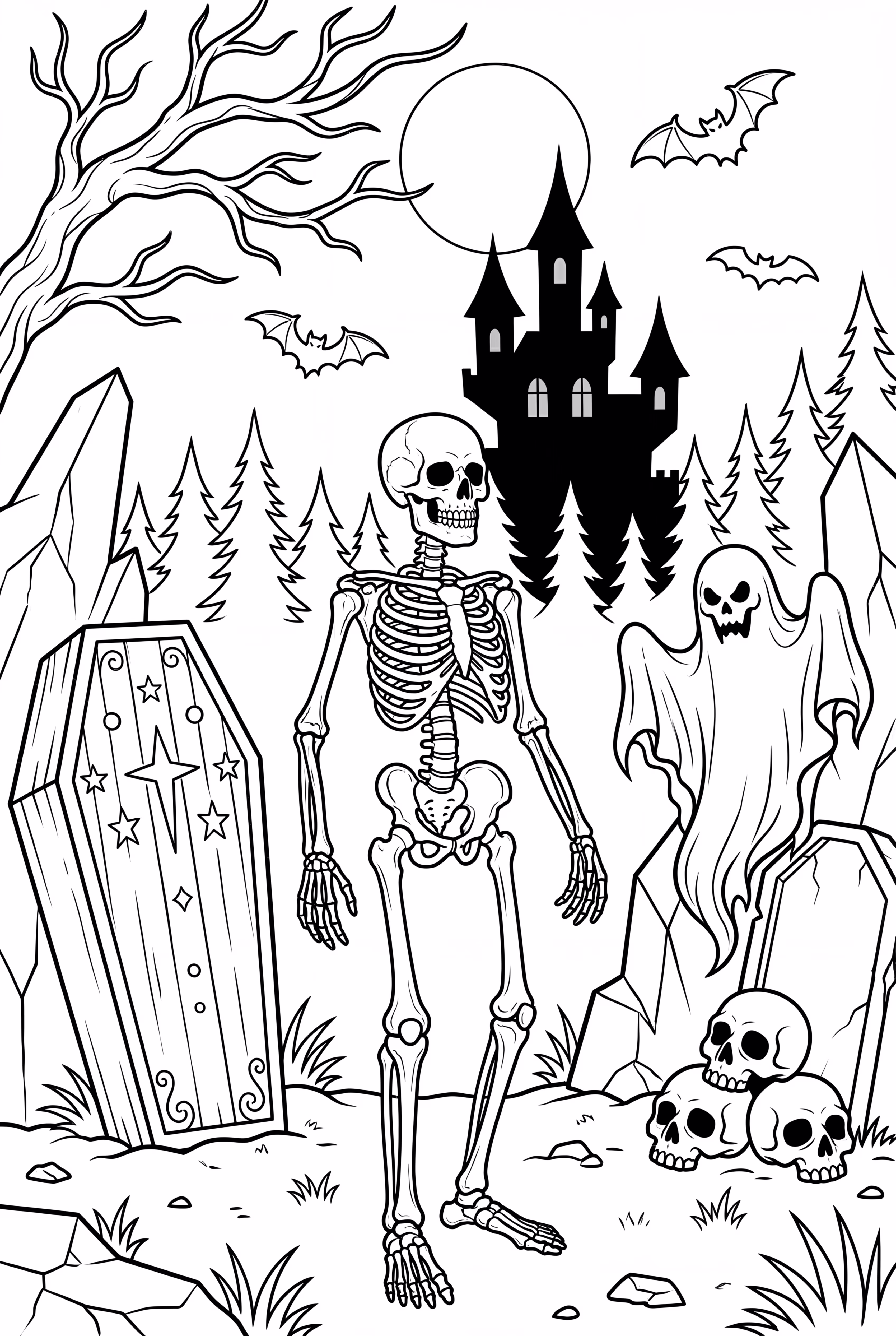 esqueleto assustador à noite