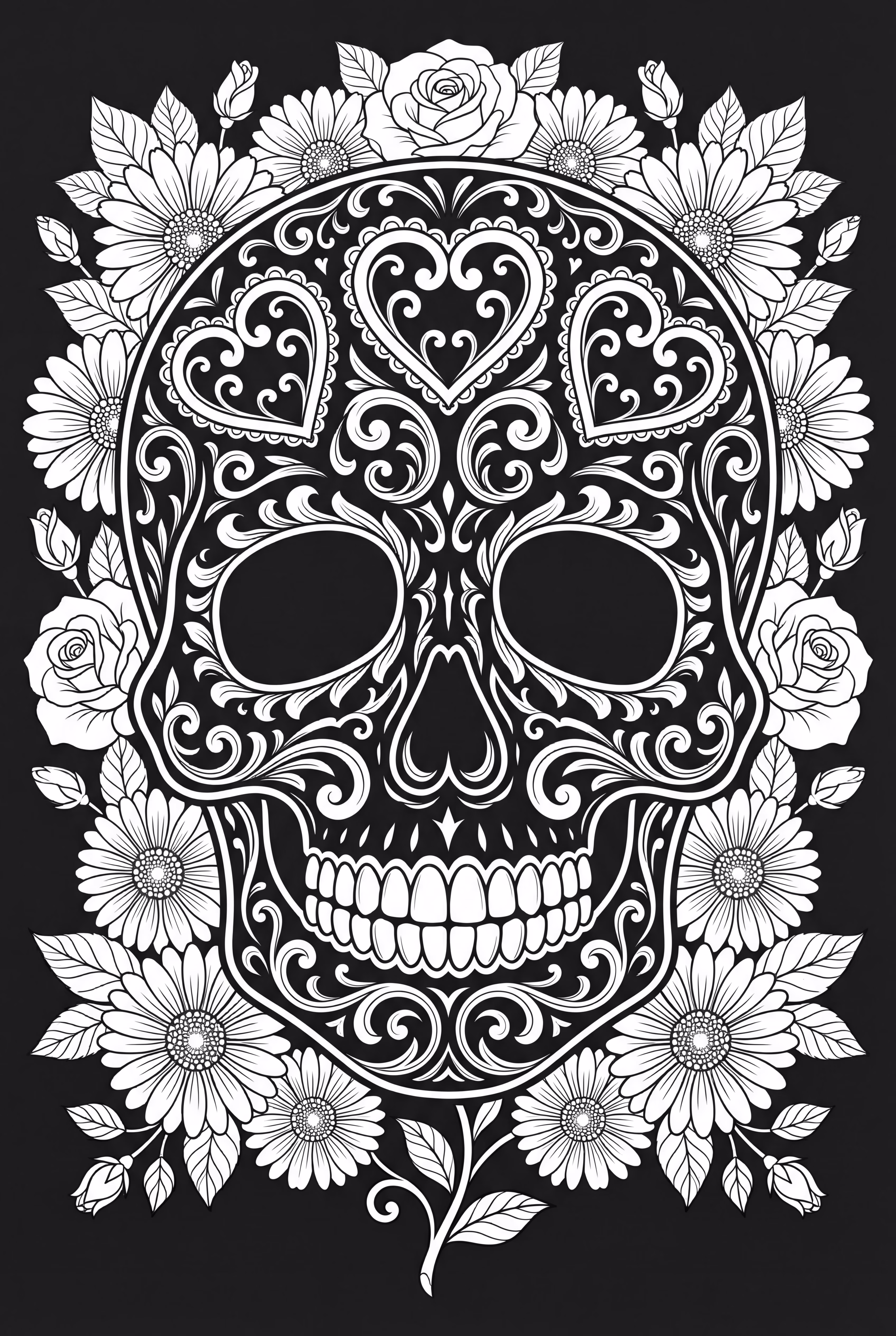 Skull and hearts tattoo