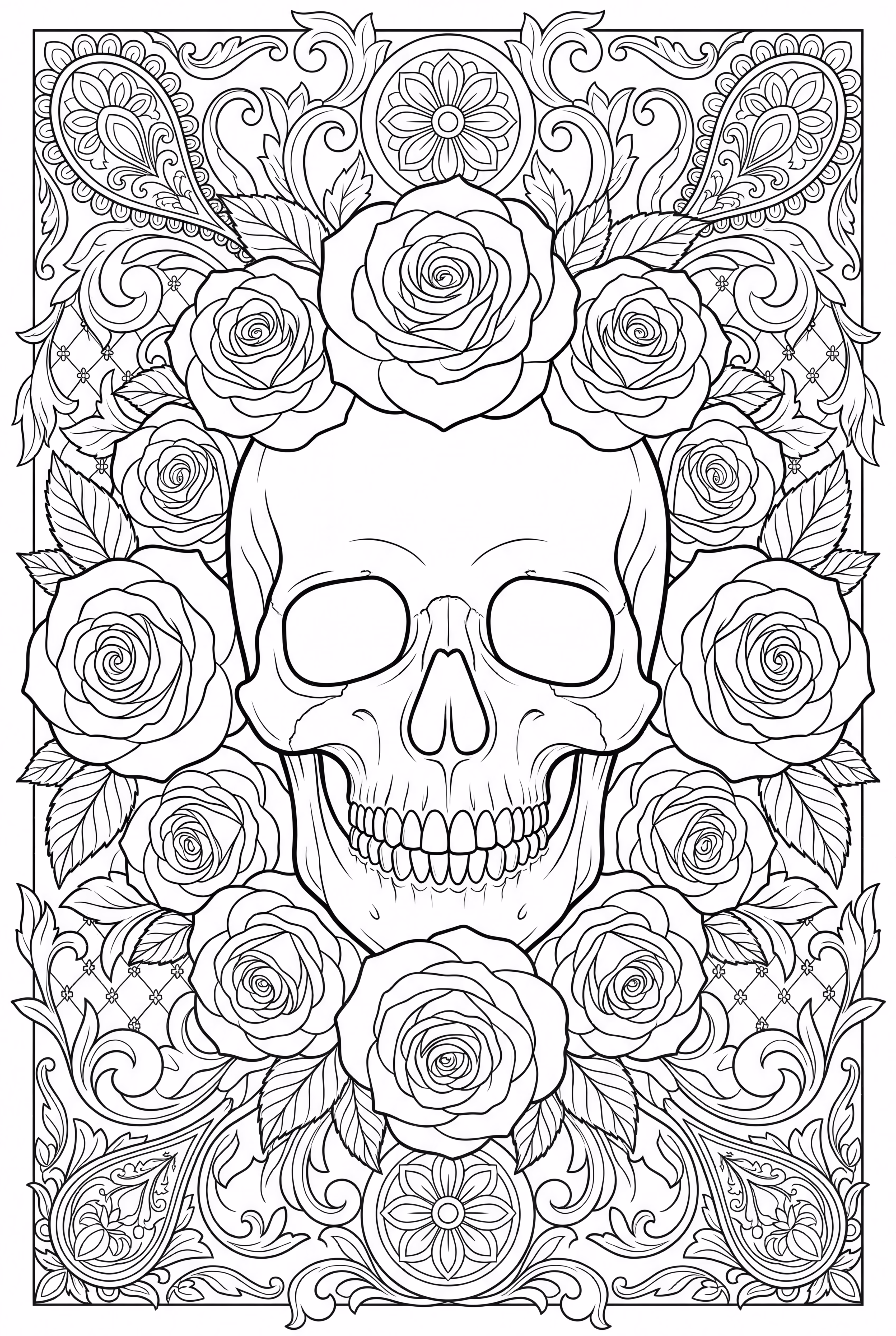 Skull with roses wreath
