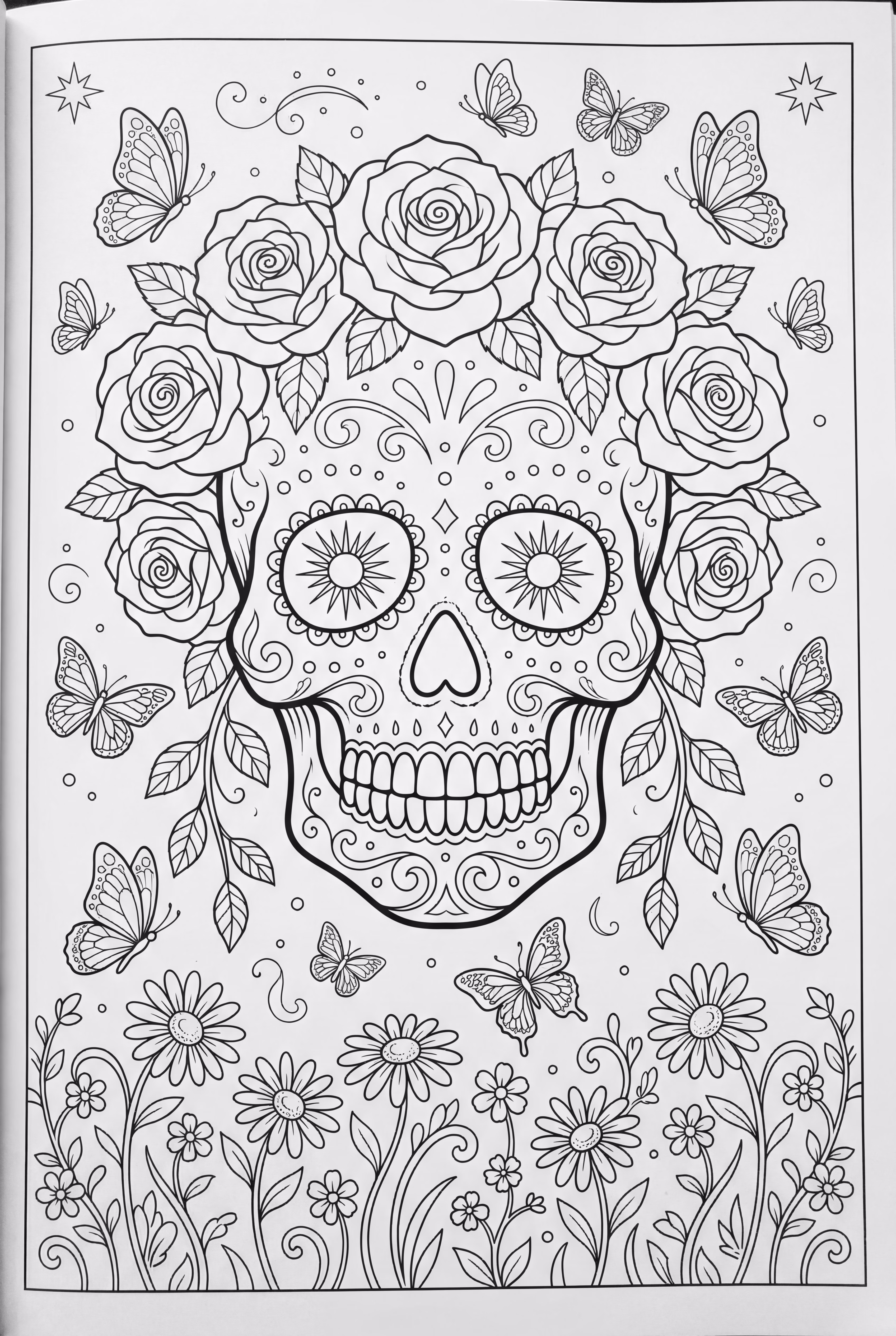 Skull with roses wreath