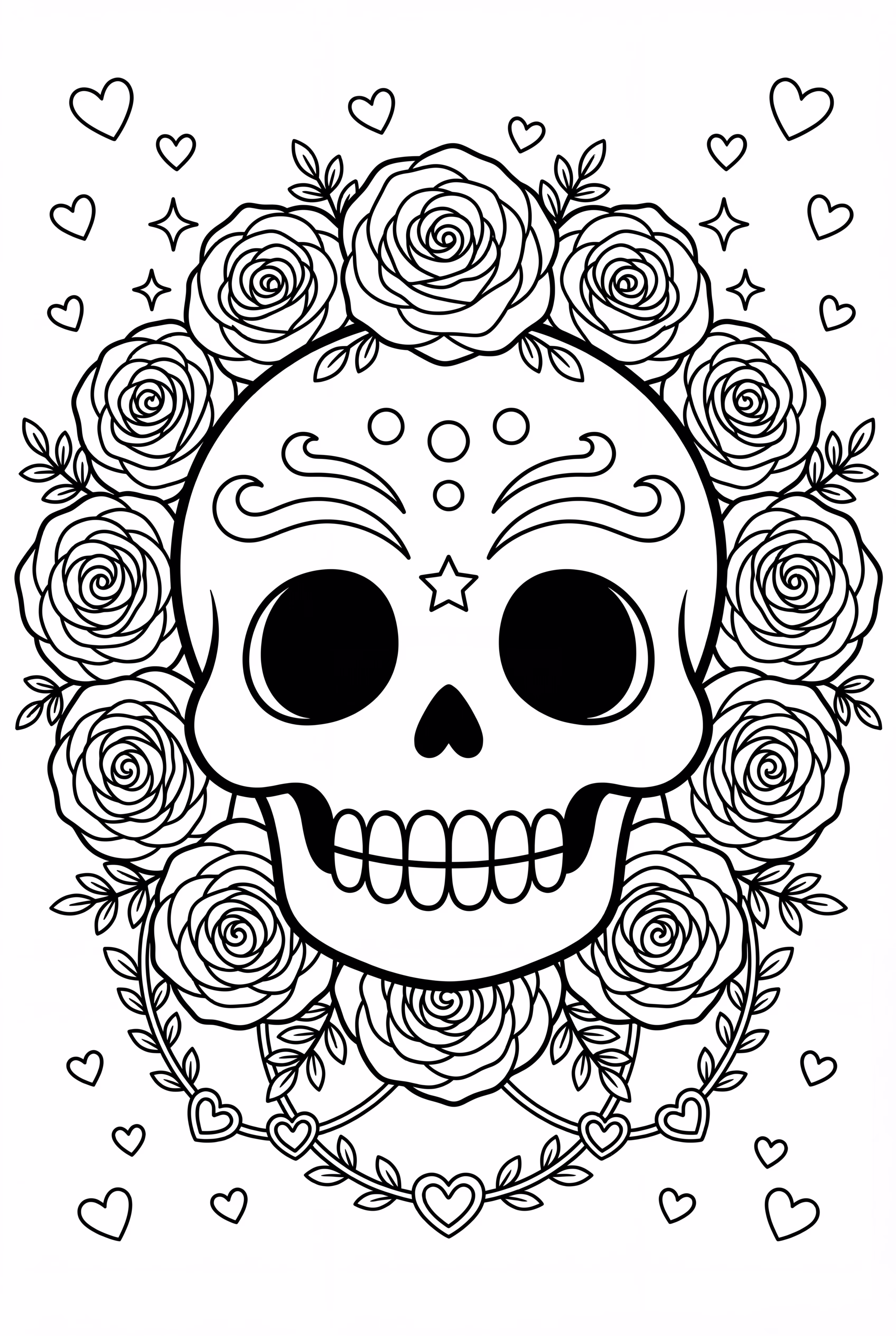 Calavera con corona de rosas