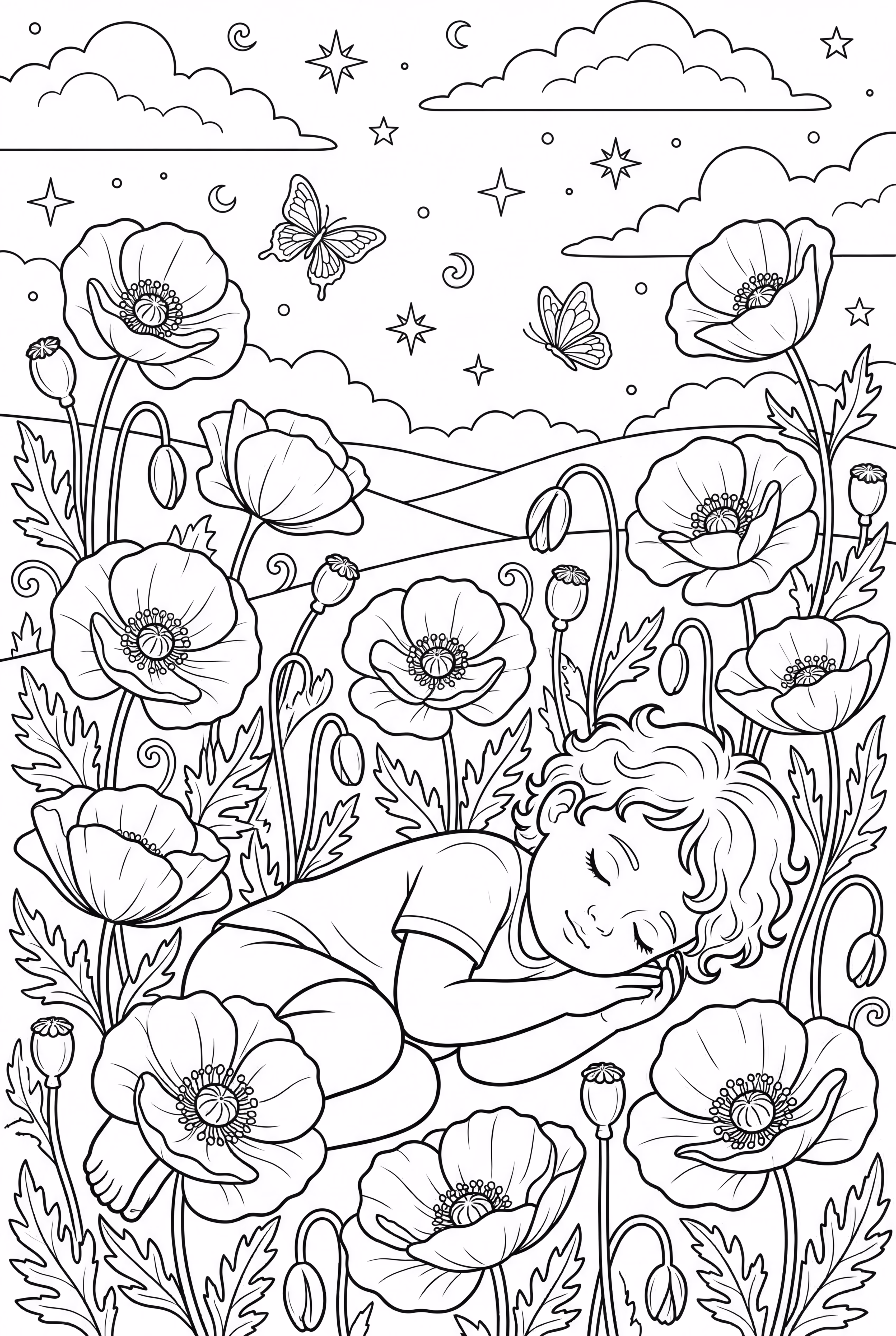 Durmiendo en un campo mágico de amapolas