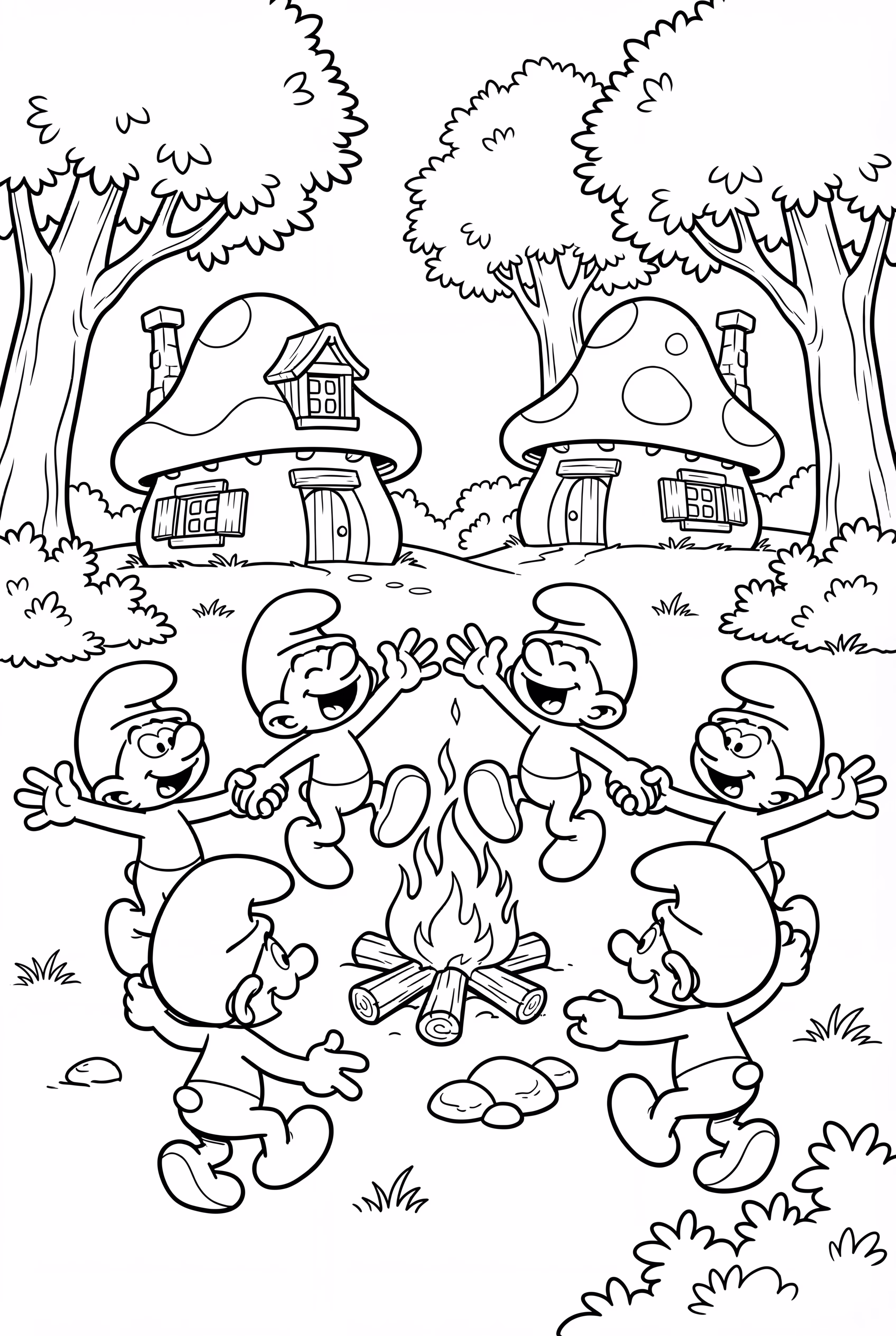 Smurfs Dancing Around A Fire