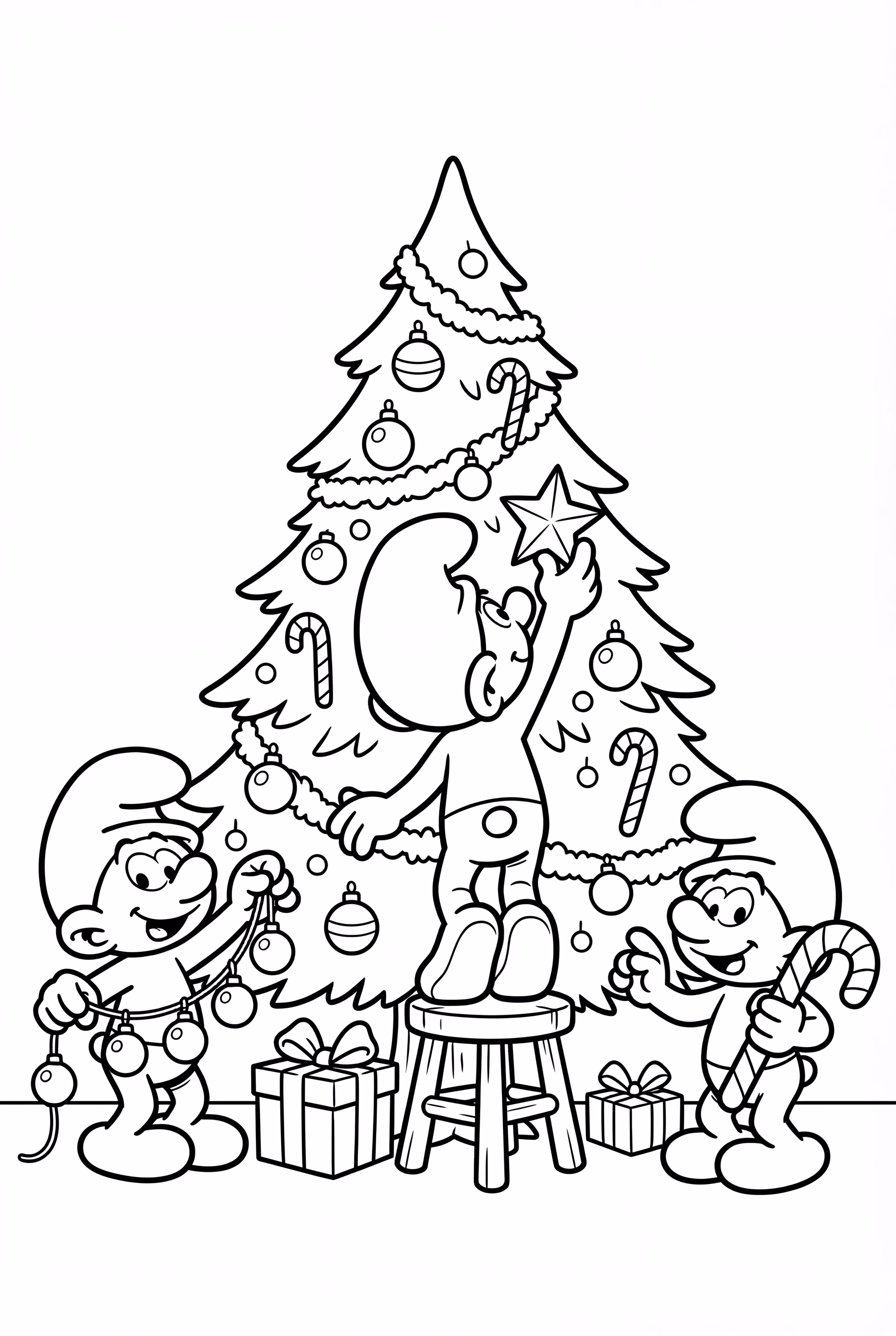 Smurfs Decorating A Christmas Tree