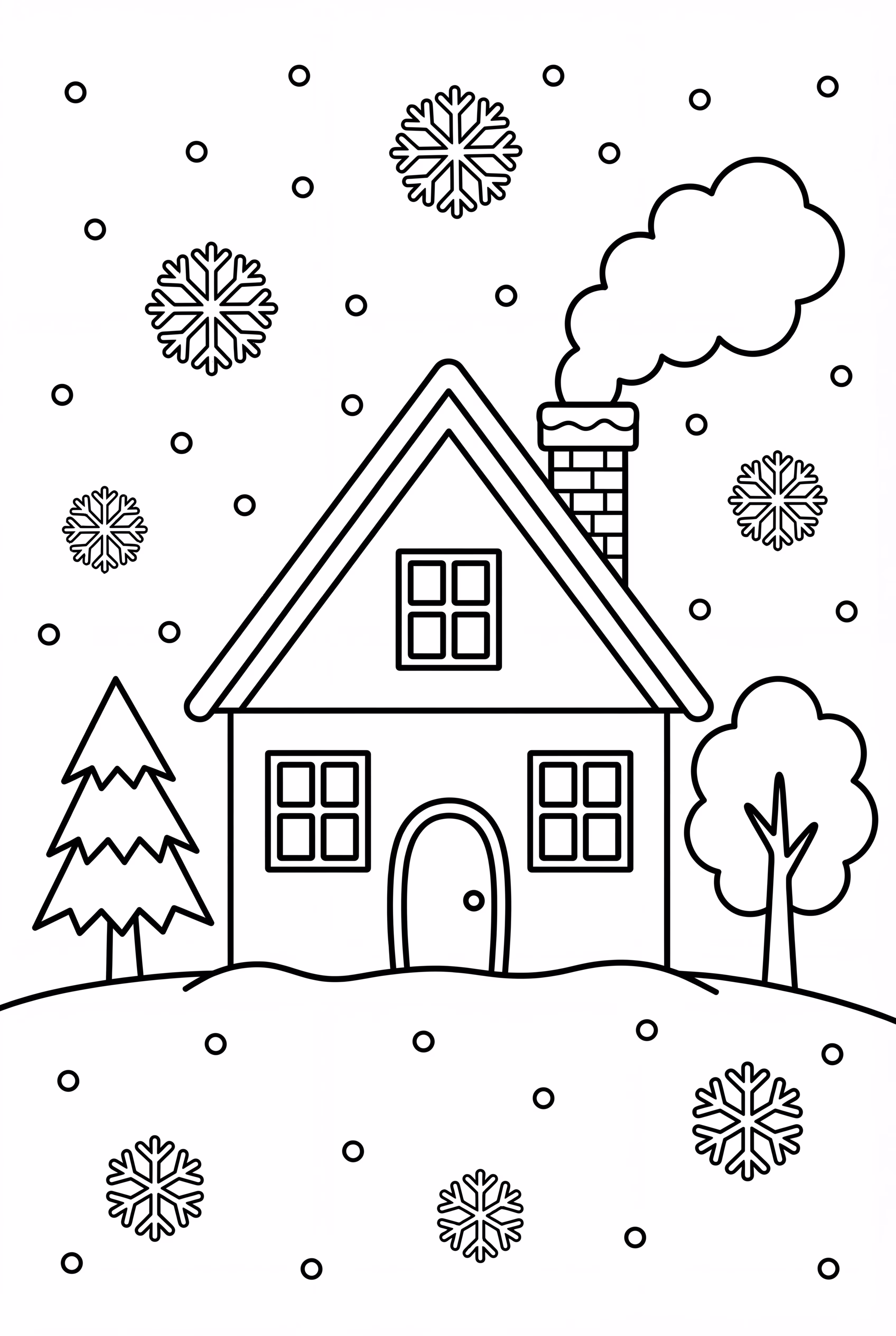 Snowflakes Falling On A Cozy House