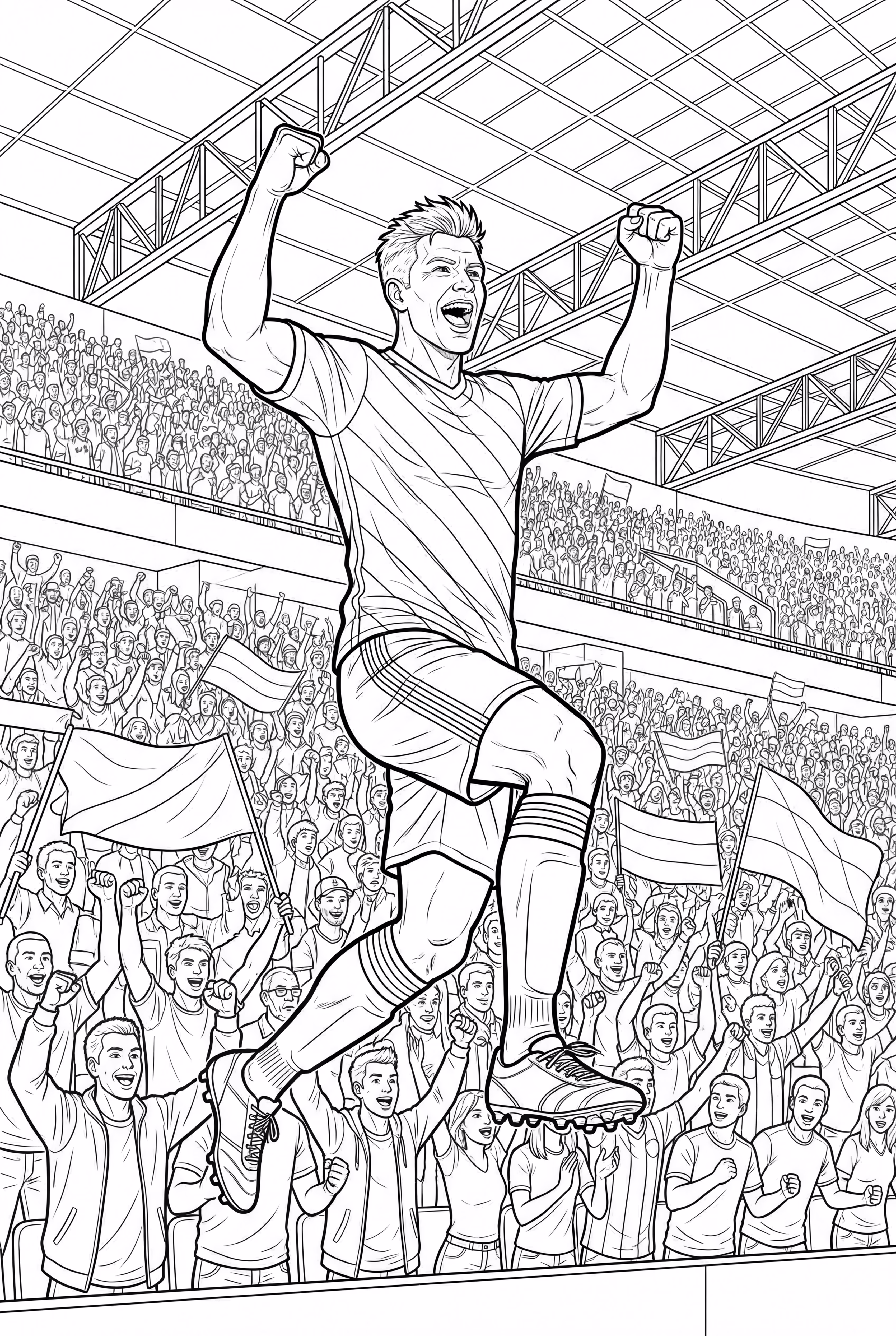 Joueur de football célébrant avec les fans