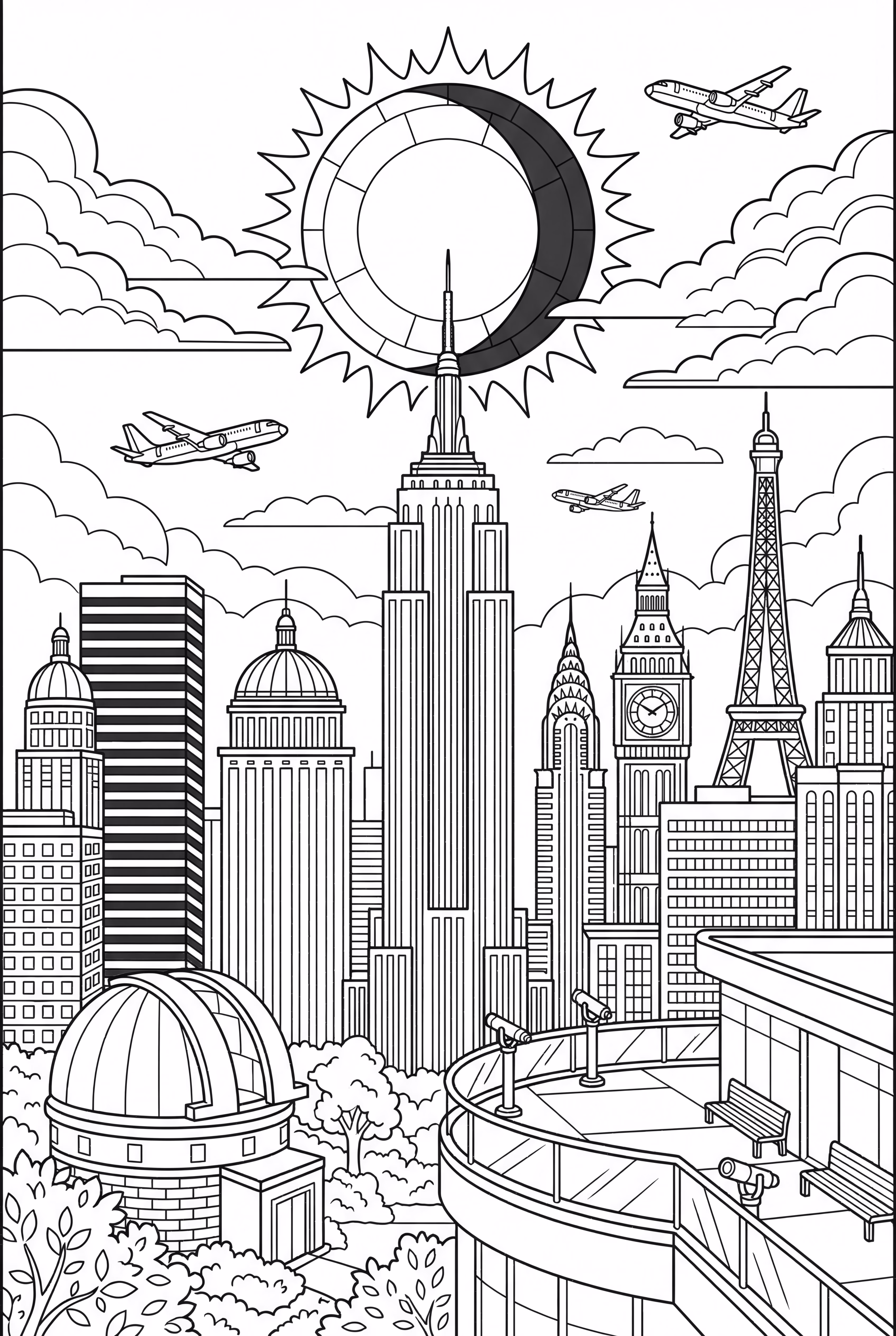 城市天际线上的日食