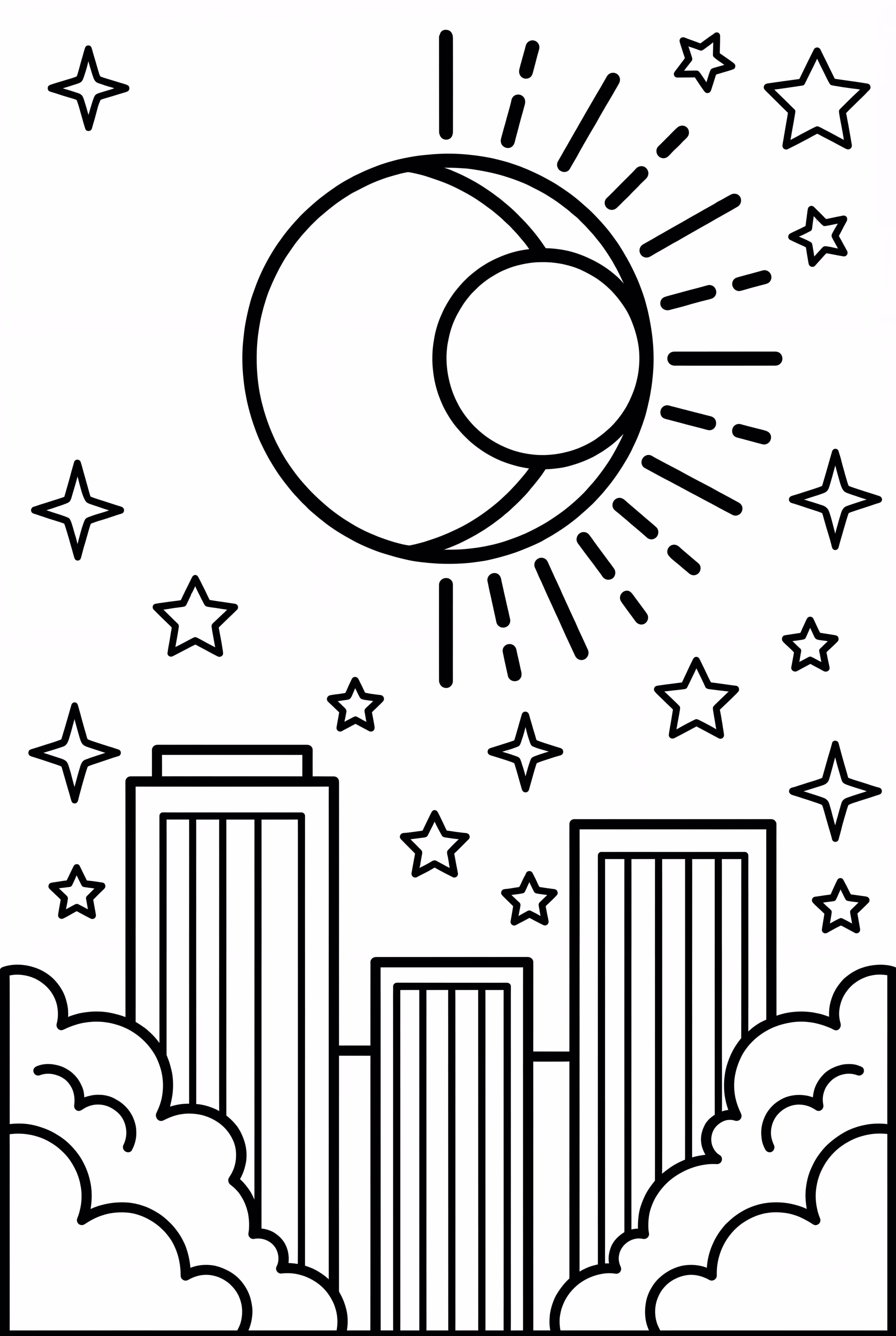 solar eclipse over city skyline