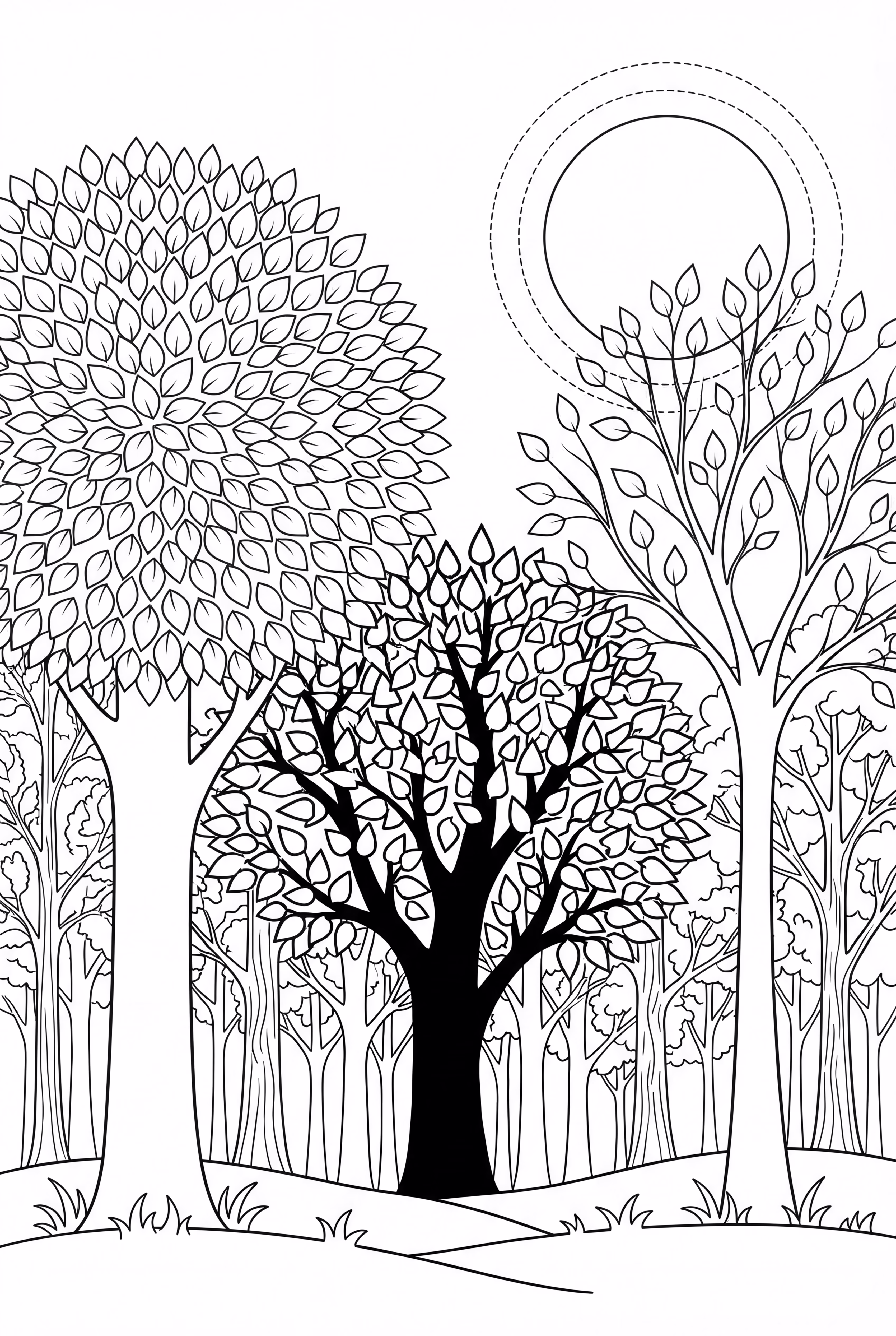 éclipse solaire à travers les arbres